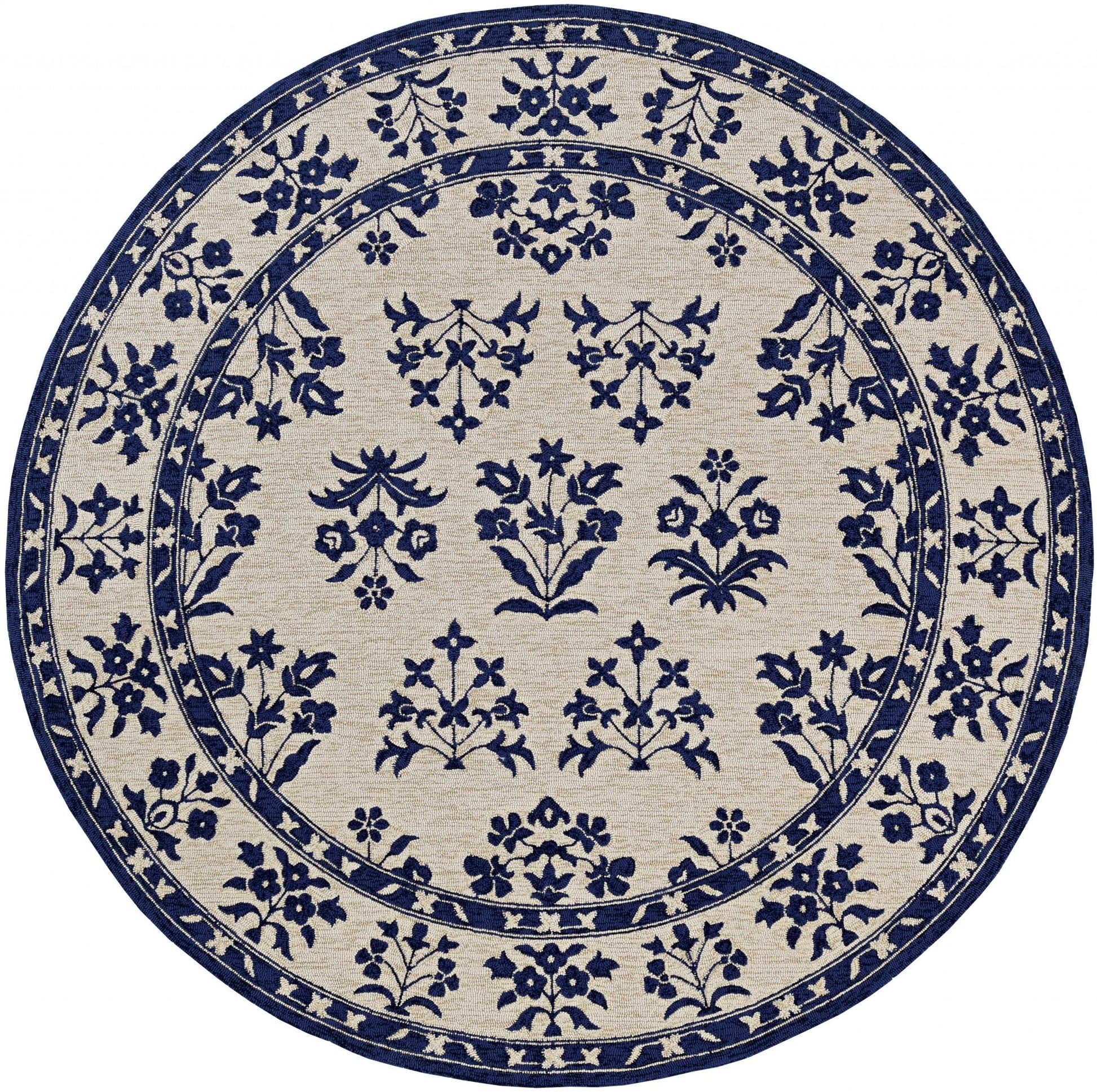 8' Blue Round Hand Tufted Area Rug With UV Protection-Area Rugs-DECOROLALA