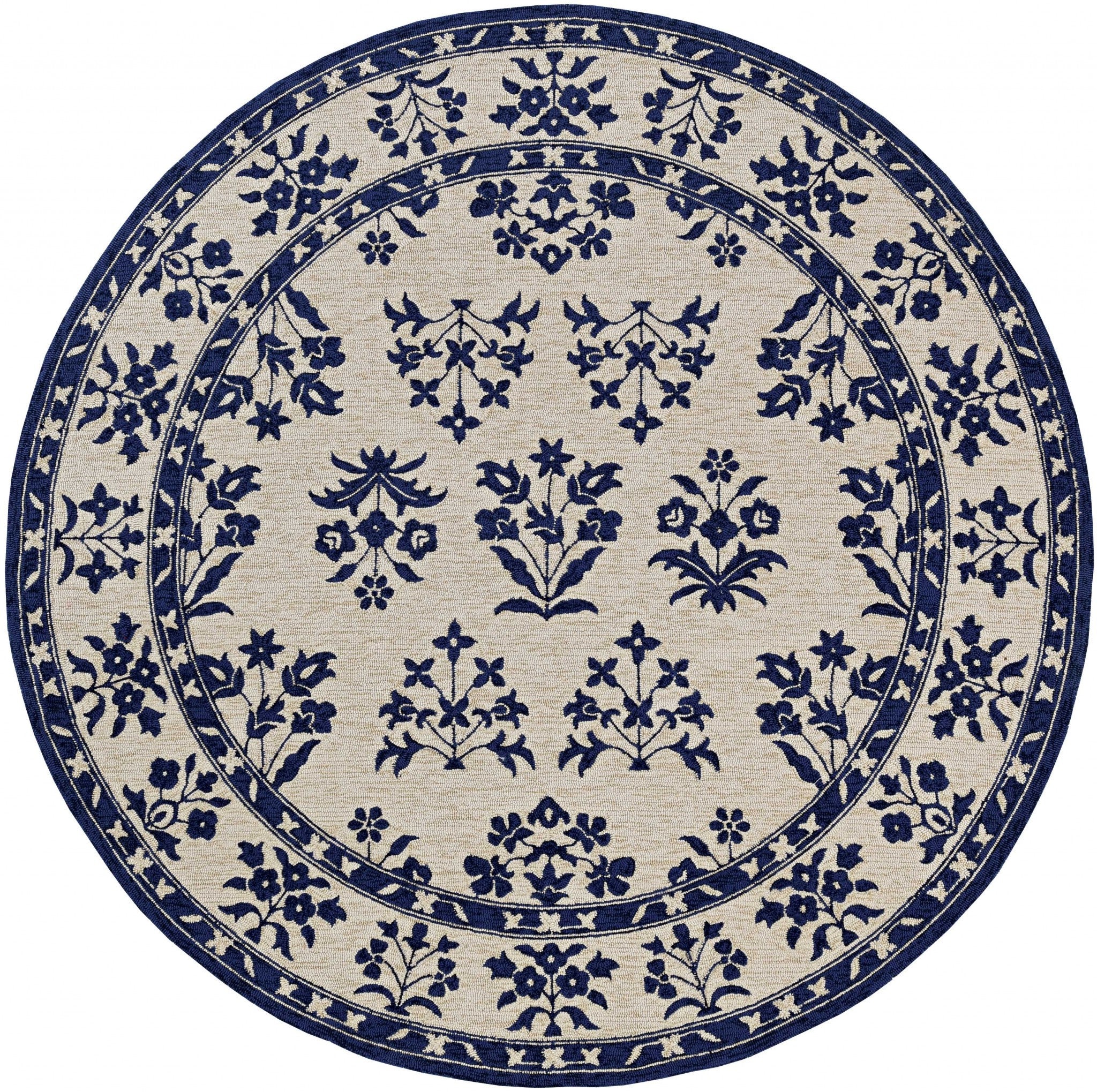 8' Blue Round Hand Tufted Area Rug With UV Protection-Area Rugs-DECOROLALA