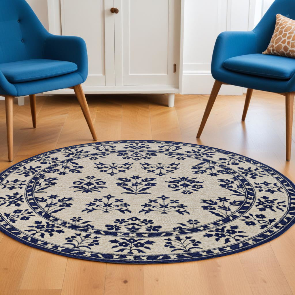 8' Blue Round Hand Tufted Area Rug With UV Protection-Area Rugs-DECOROLALA
