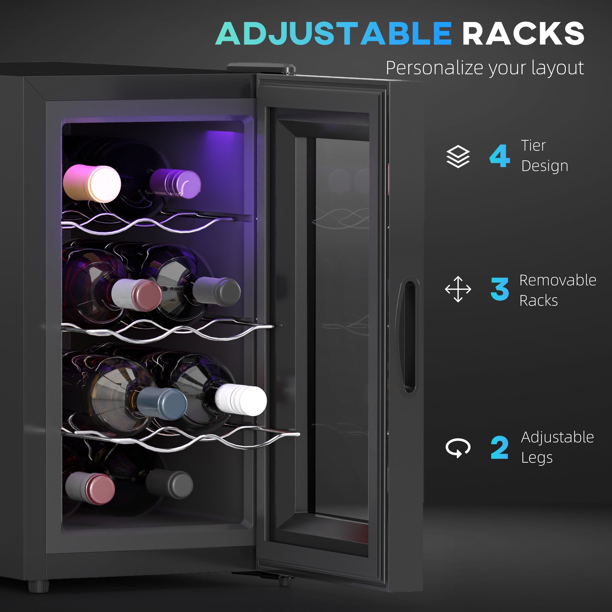 8 Bottle Wine Cooler Refrigerator - Black Quiet Fridge-DECOROLALA