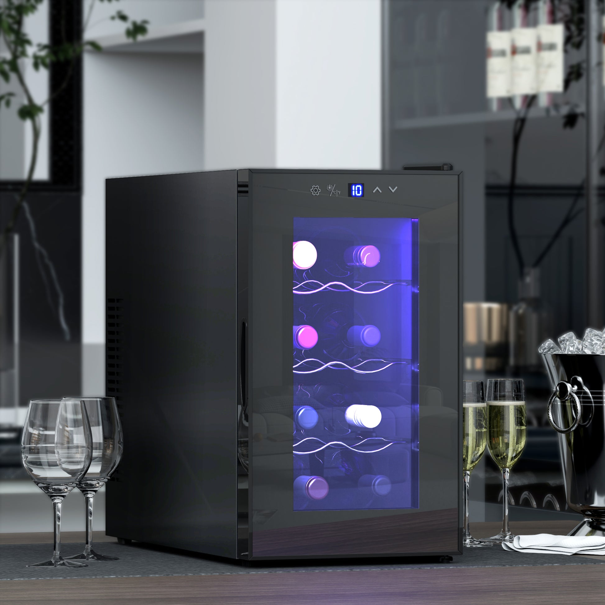 8 Bottle Wine Cooler Refrigerator - Black Quiet Fridge-DECOROLALA