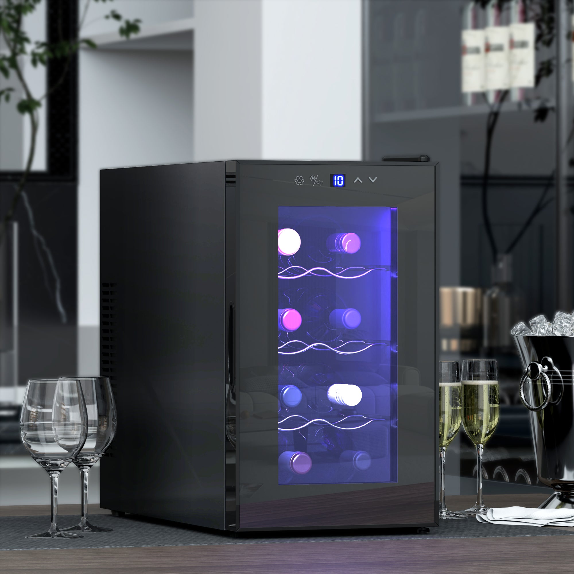 8 Bottle Wine Cooler Refrigerator - Black Quiet Fridge-DECOROLALA