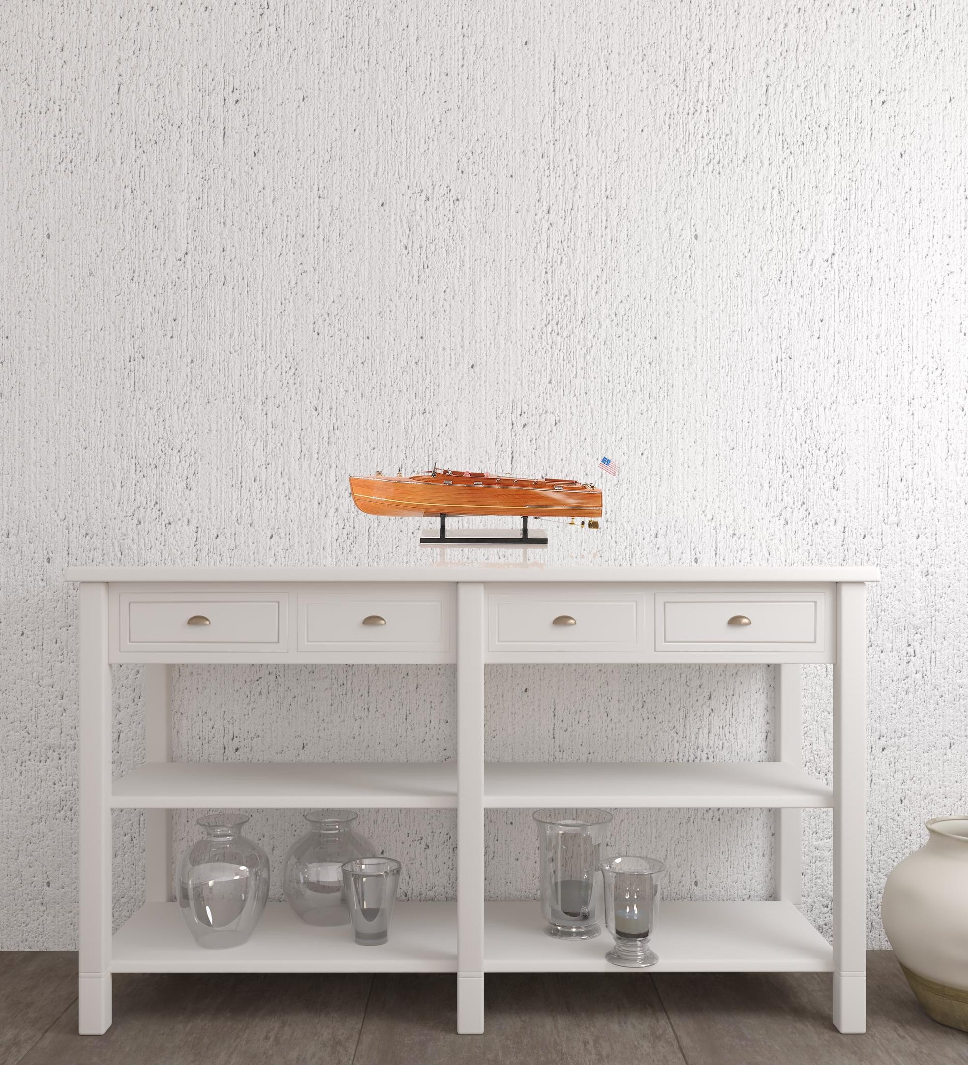 8" Brown Manufactured Wood Hand Painted Decorative Boat-Sculptures-DECOROLALA