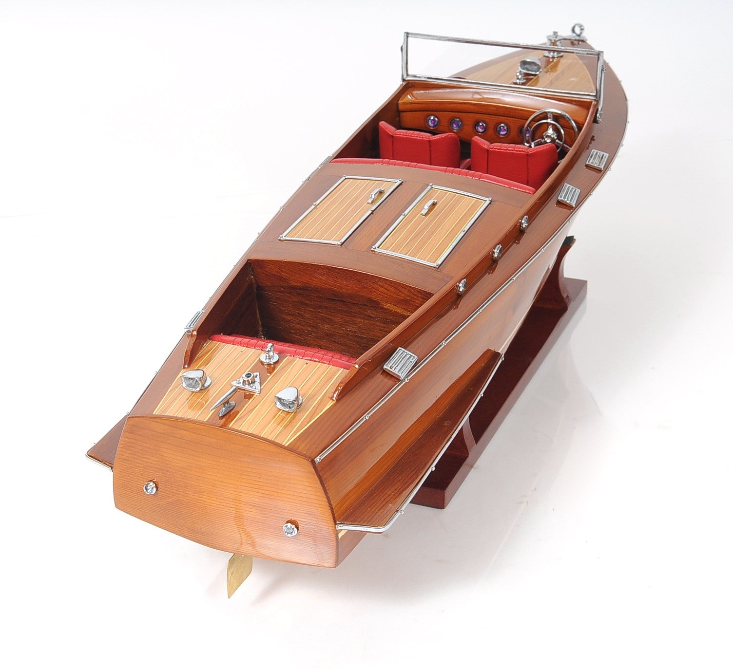 8" Brown Manufactured Wood Hand Painted Decorative Boat-Sculptures-DECOROLALA