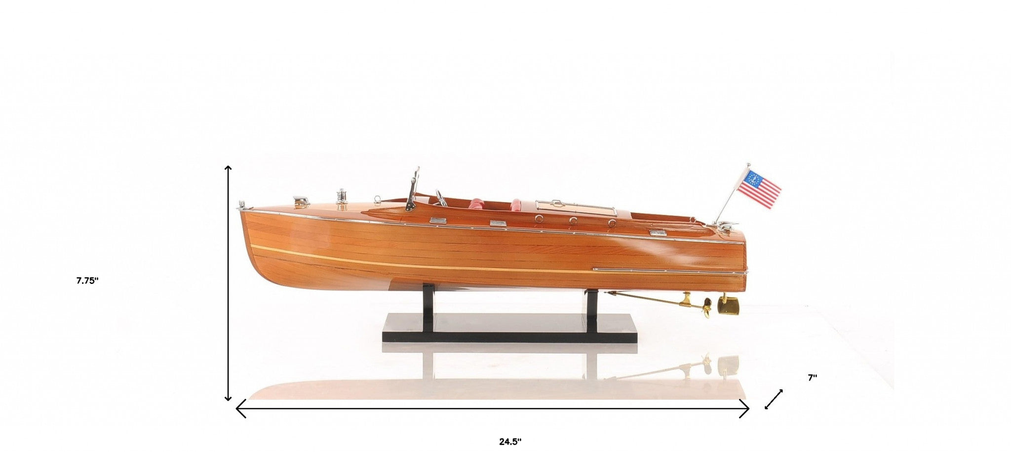 8" Brown Manufactured Wood Hand Painted Decorative Boat-Sculptures-DECOROLALA