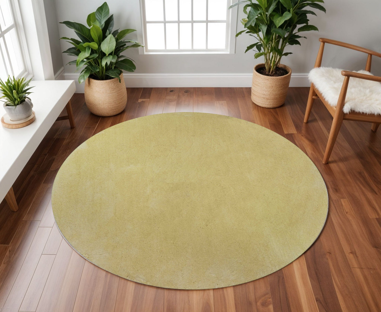 8' Canary Yellow Hand Woven Round Rug-Area Rugs-DECOROLALA