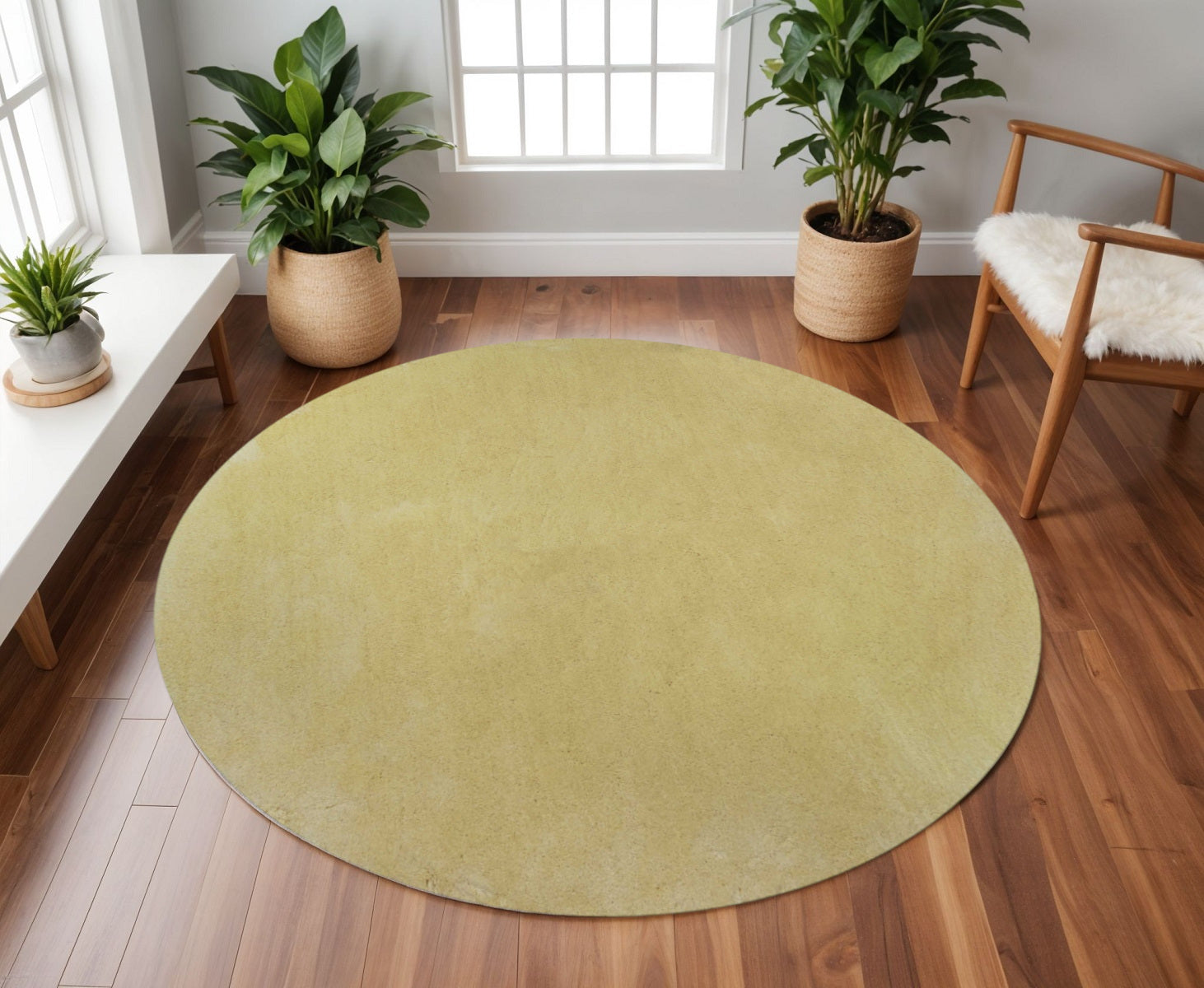 8' Canary Yellow Hand Woven Round Rug-Area Rugs-DECOROLALA
