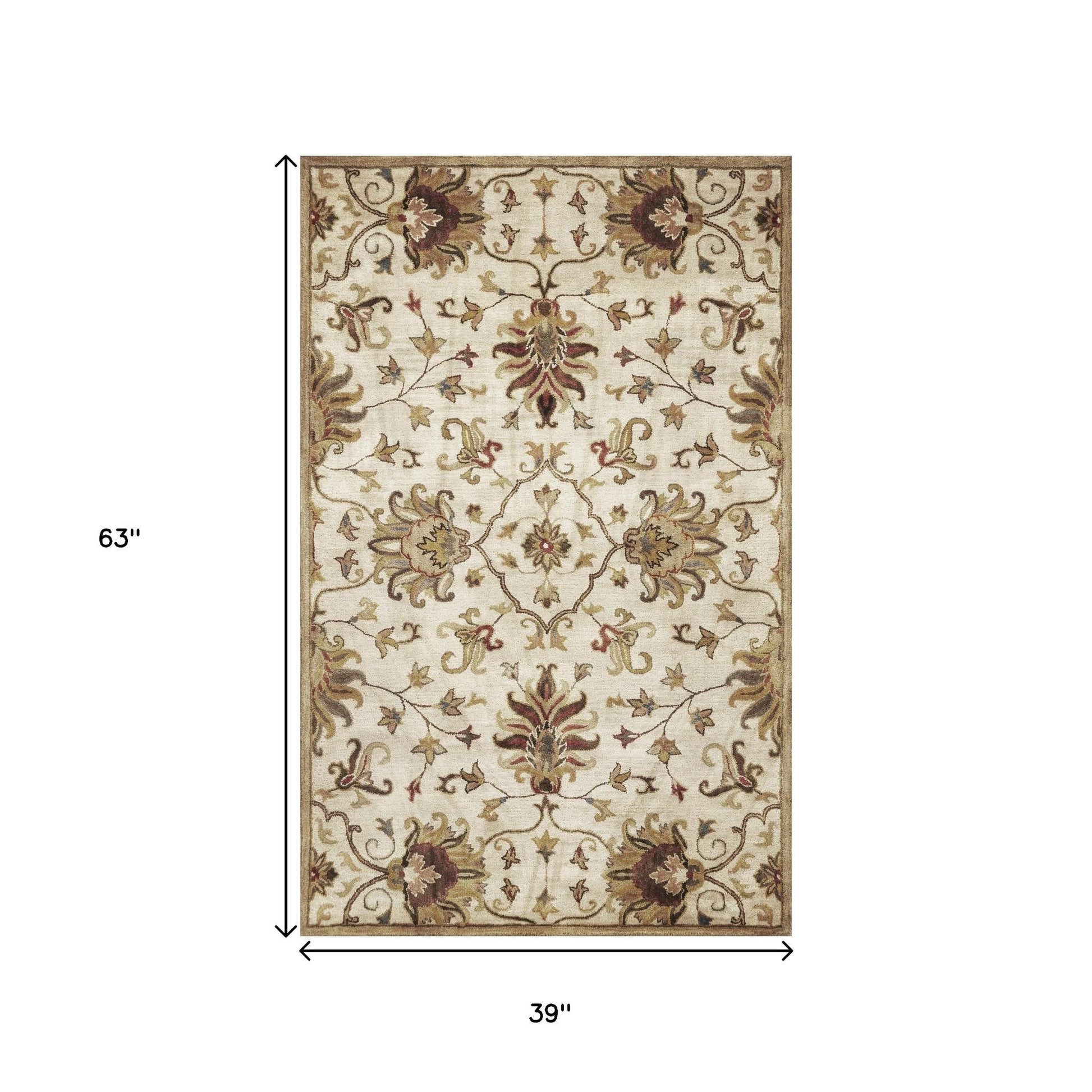 8' Champagne Red And Brown Wool Floral Medallion Hand Tufted Runner Rug-Area Rugs-DECOROLALA