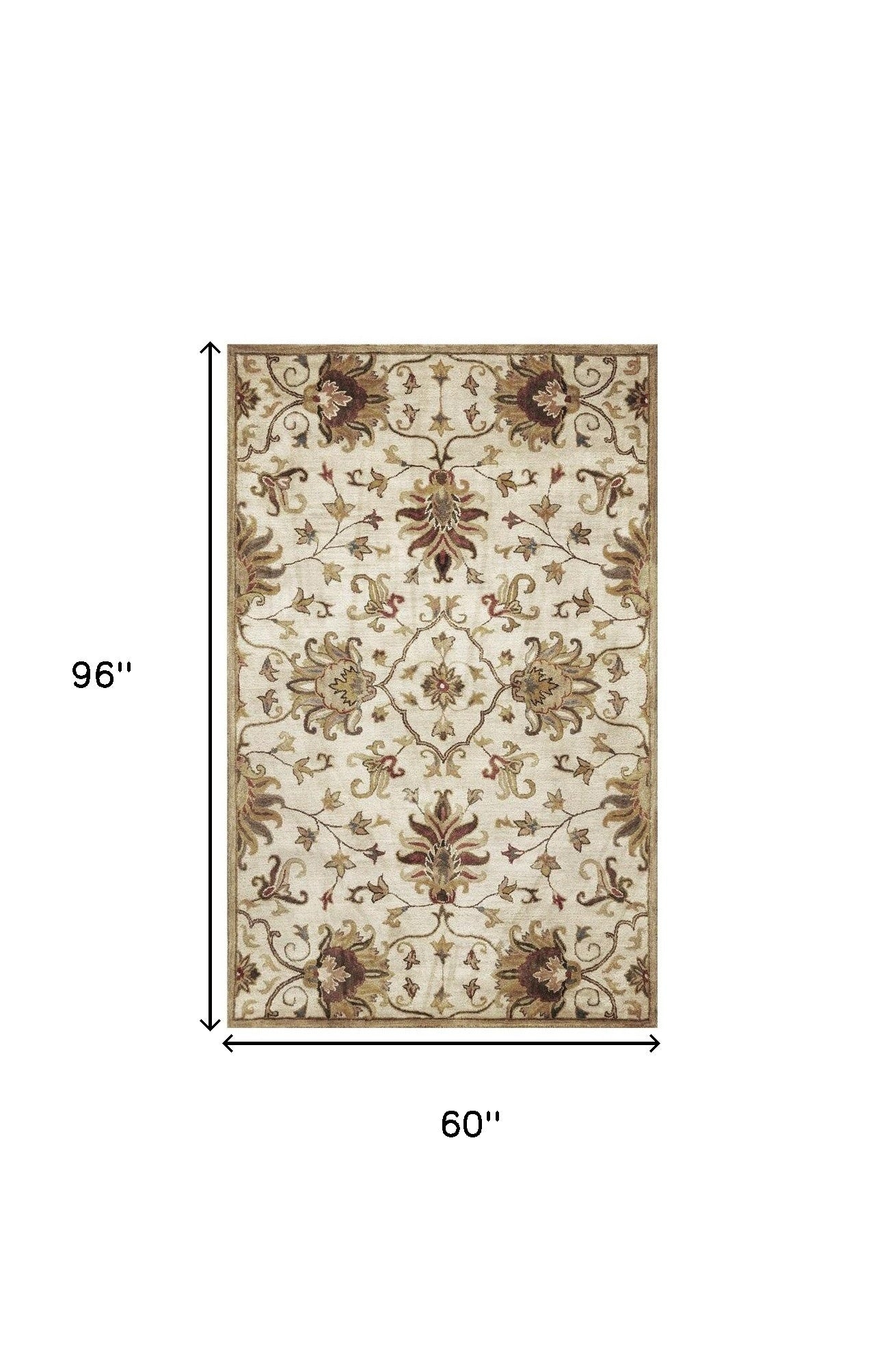 8' Champagne Red And Brown Wool Floral Medallion Hand Tufted Runner Rug-Area Rugs-DECOROLALA