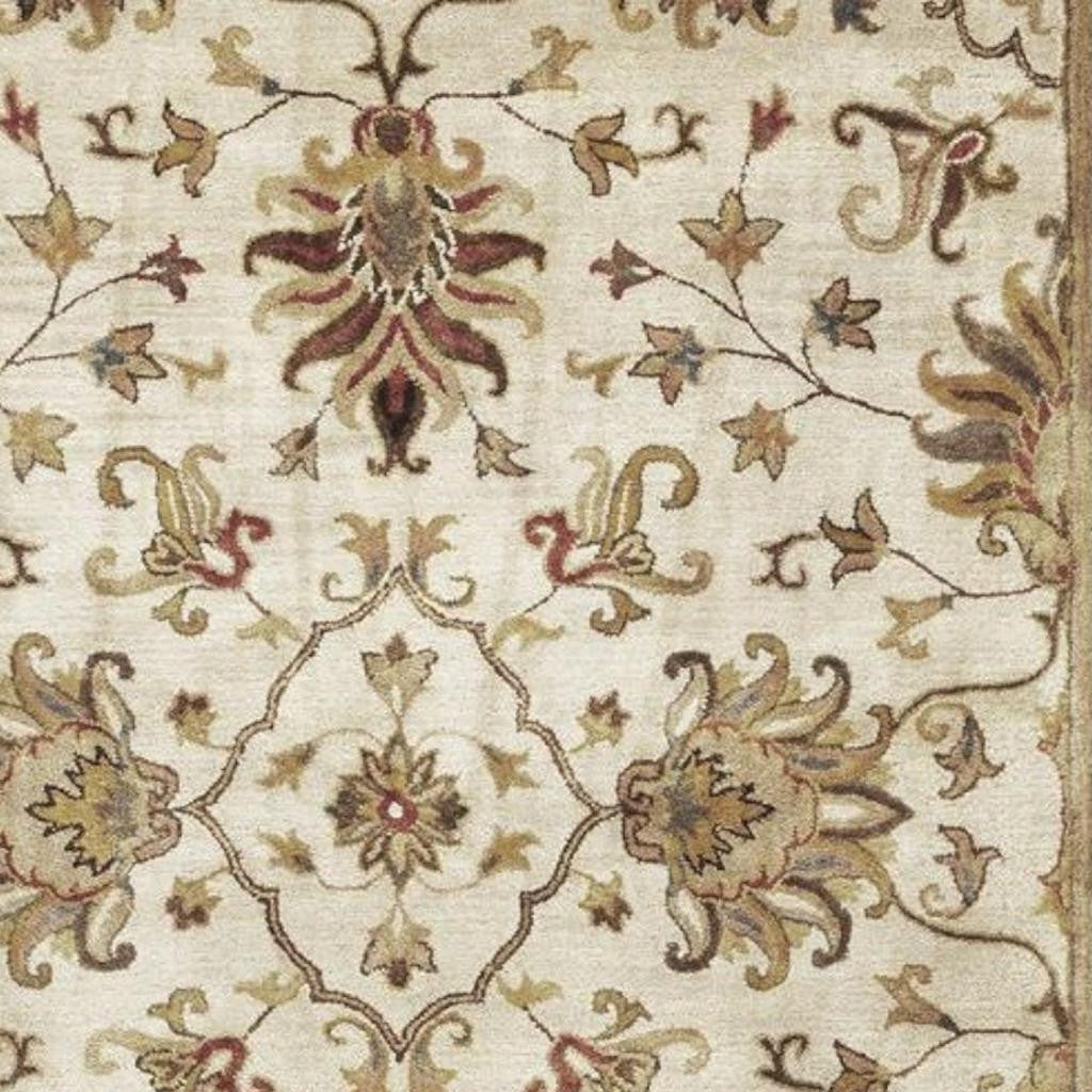 8' Champagne Red And Brown Wool Floral Medallion Hand Tufted Runner Rug-Area Rugs-DECOROLALA