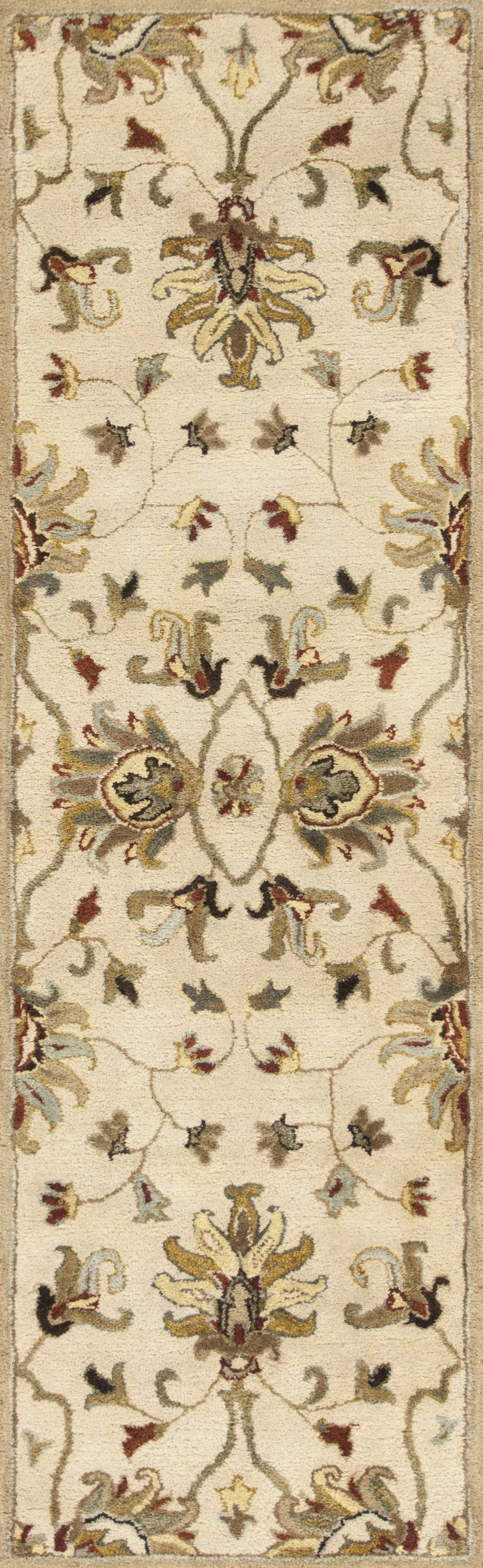 8' Champagne Red And Brown Wool Floral Medallion Hand Tufted Runner Rug-Area Rugs-DECOROLALA