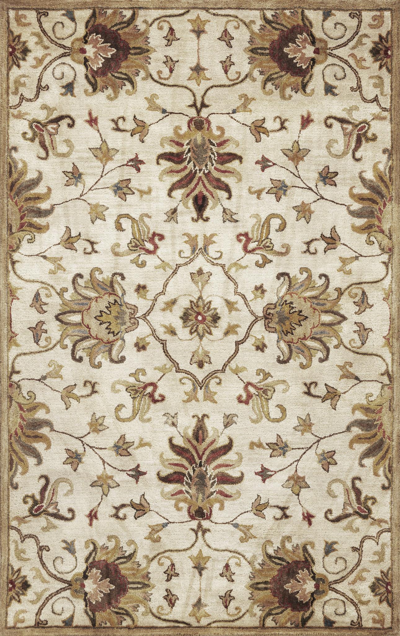 8' Champagne Red And Brown Wool Floral Medallion Hand Tufted Runner Rug-Area Rugs-DECOROLALA
