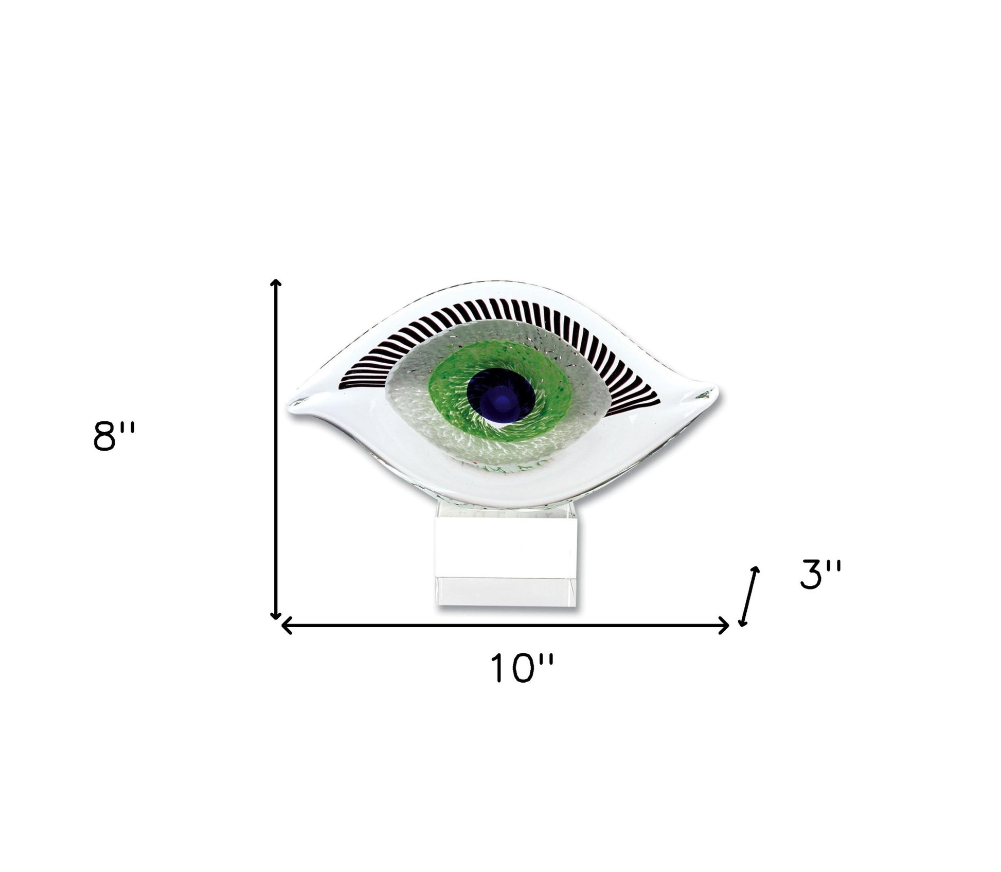 8" Clear Blue and Green Murano Glass Modern Abstract Tabletop Sculpture-Sculptures-DECOROLALA