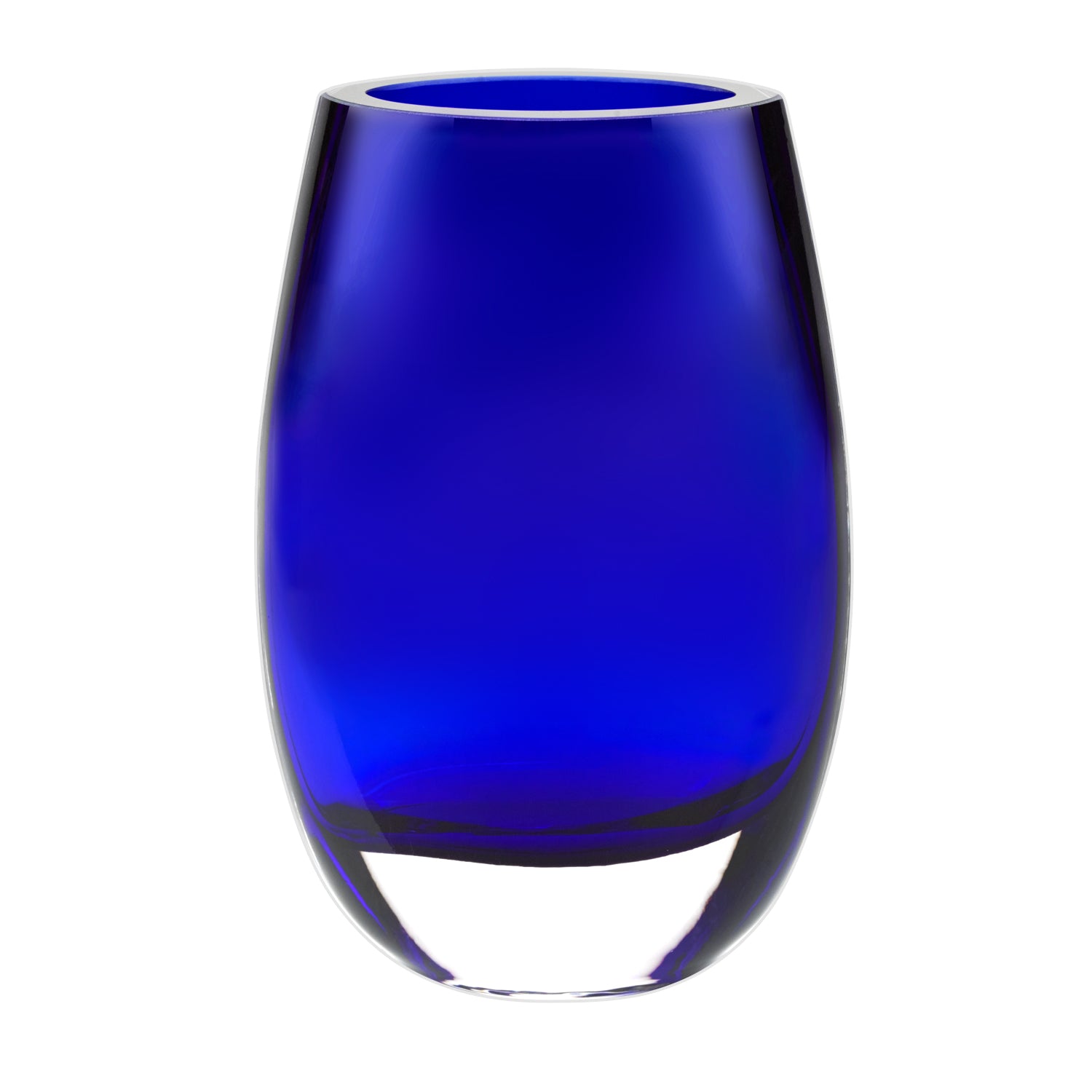 8" Cobalt And Clear Oval Lead Free Crystal Table Vase-Vases-DECOROLALA
