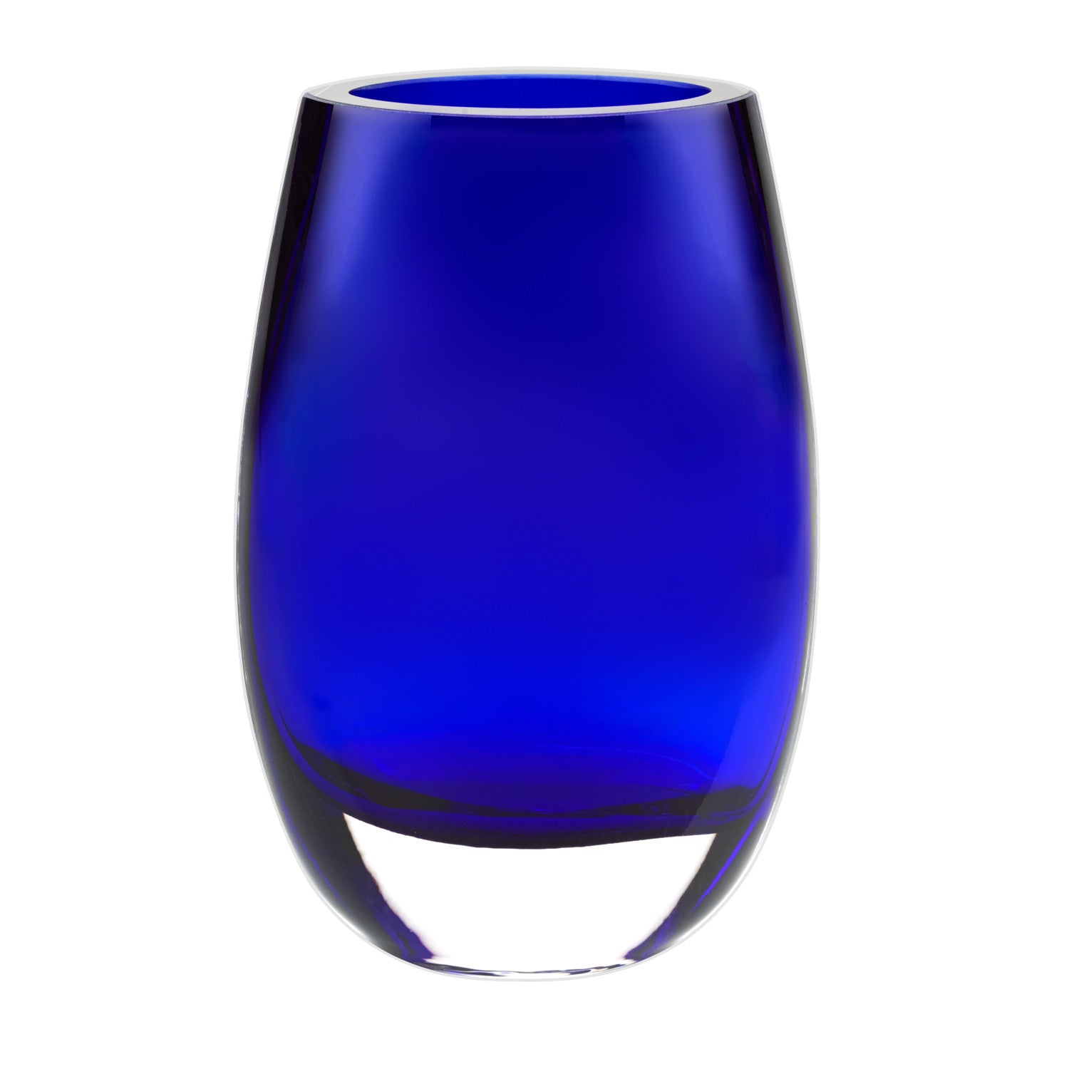 8" Cobalt And Clear Oval Lead Free Crystal Table Vase-Vases-DECOROLALA
