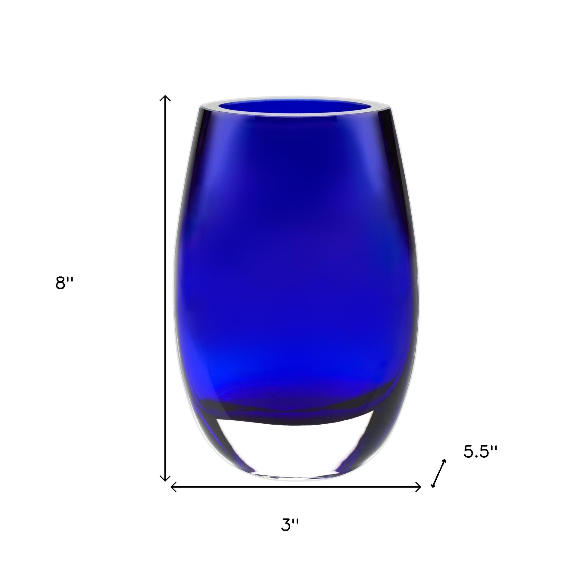 8" Cobalt And Clear Oval Lead Free Crystal Table Vase-Vases-DECOROLALA