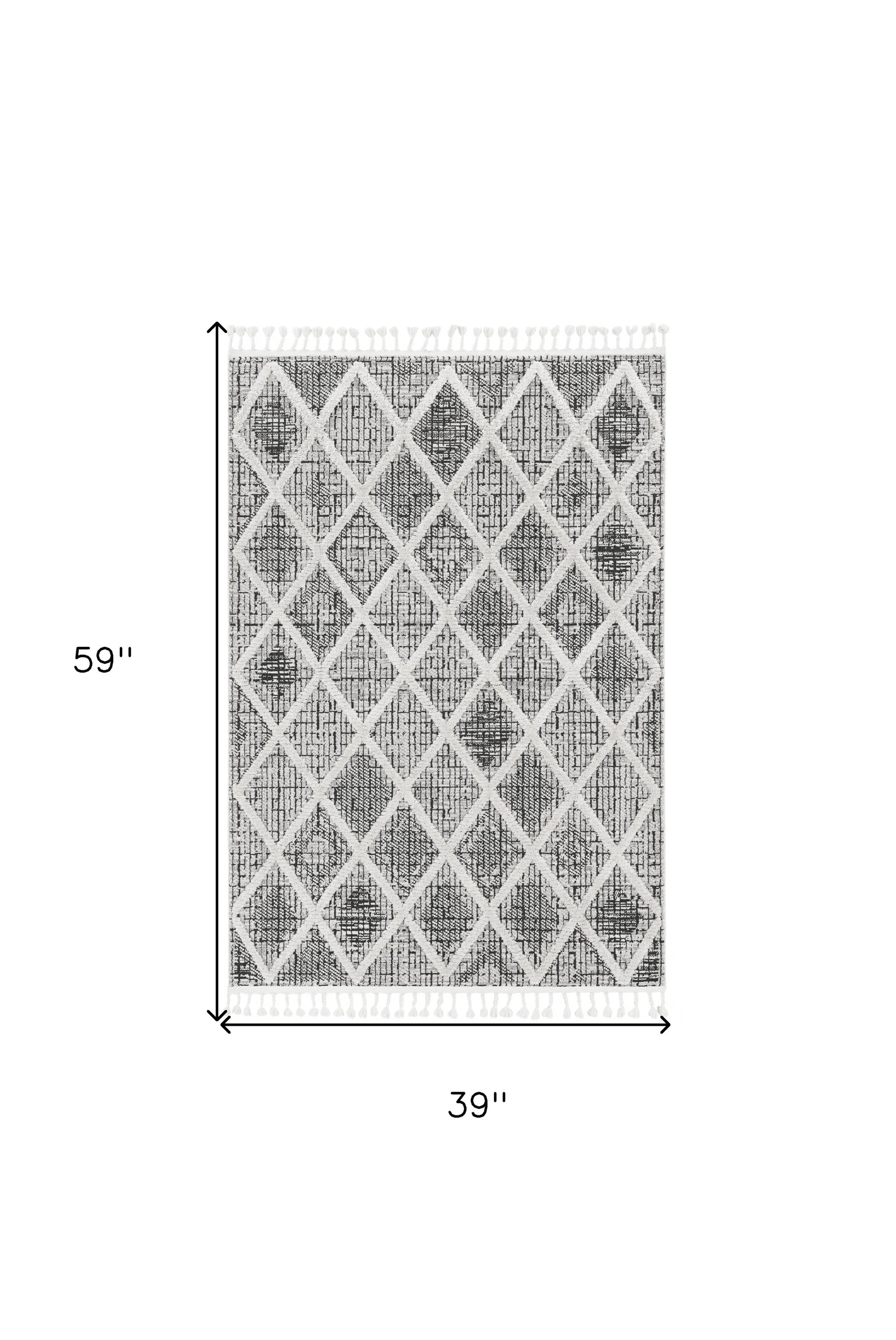 8' Cream And Charcoal Geometric Runner Rug-Area Rugs-DECOROLALA