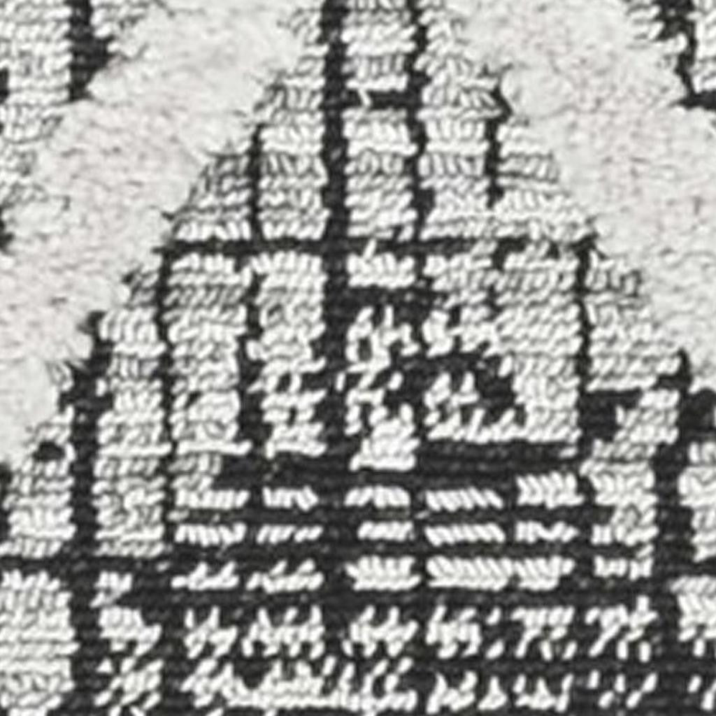 8' Cream And Charcoal Geometric Runner Rug-Area Rugs-DECOROLALA