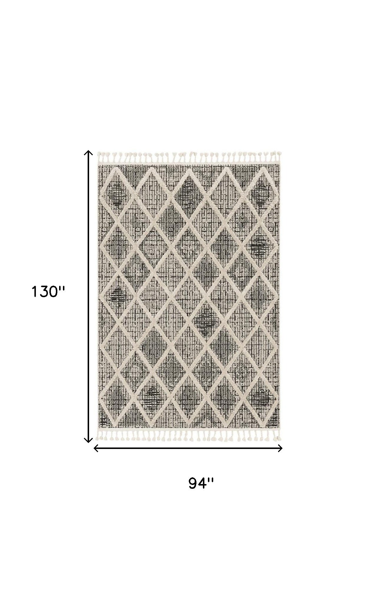 8' Cream And Charcoal Geometric Runner Rug-Area Rugs-DECOROLALA