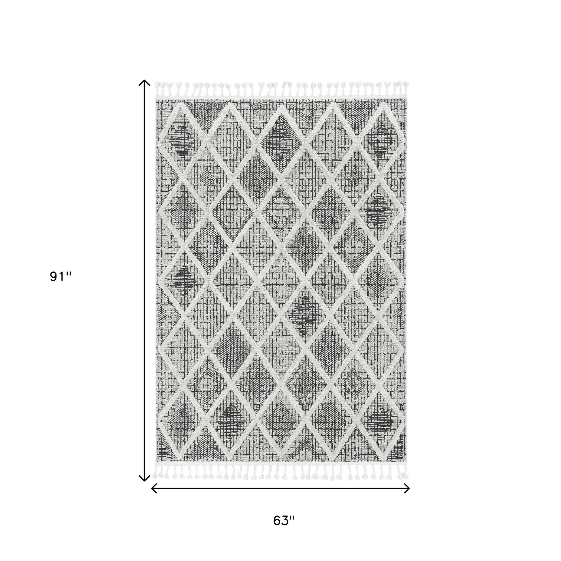 8' Cream And Charcoal Geometric Runner Rug-Area Rugs-DECOROLALA