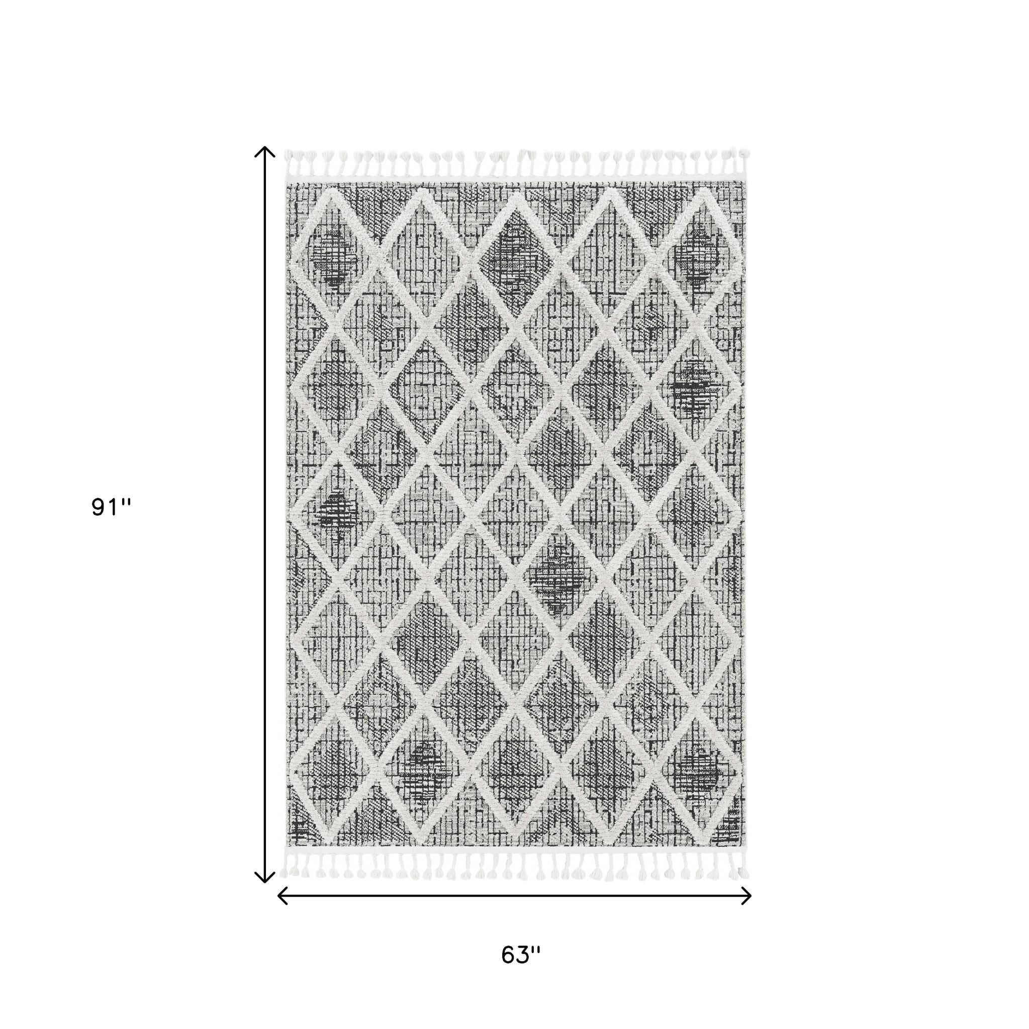 8' Cream And Charcoal Geometric Runner Rug-Area Rugs-DECOROLALA