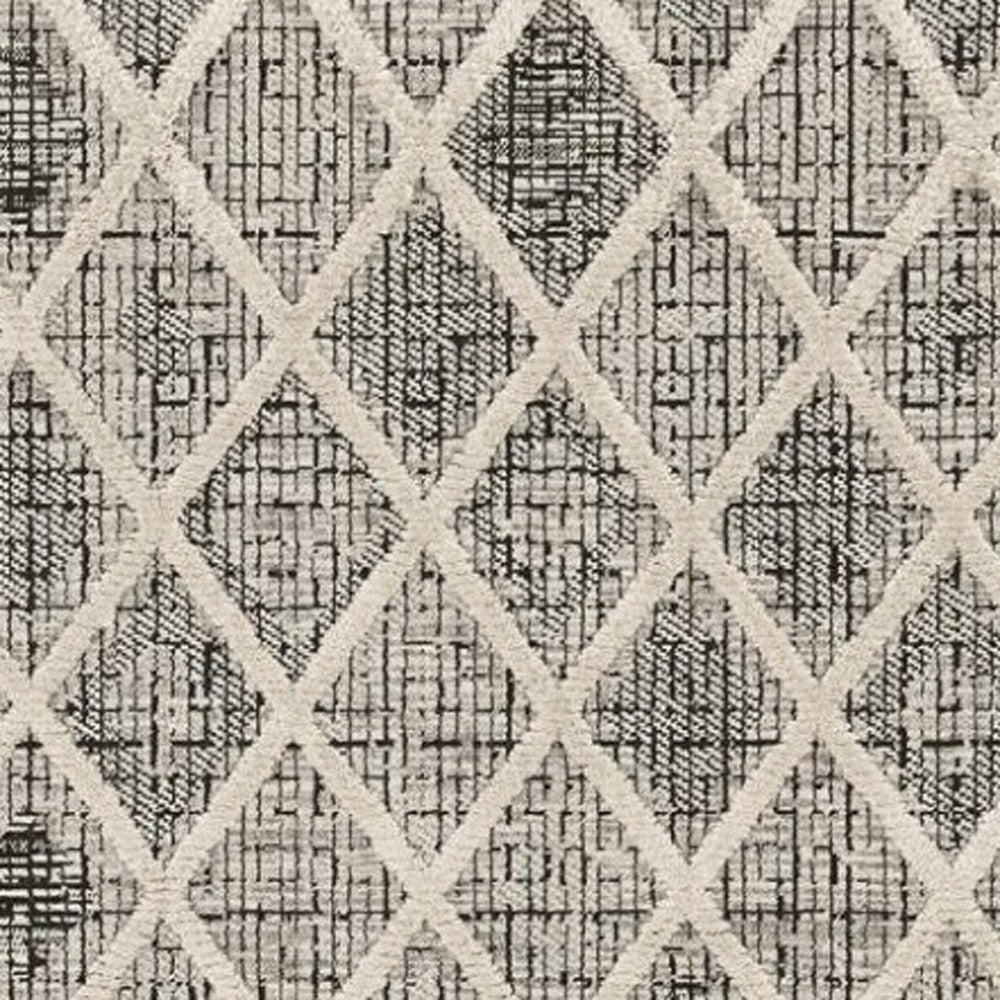 8' Cream And Charcoal Geometric Runner Rug-Area Rugs-DECOROLALA