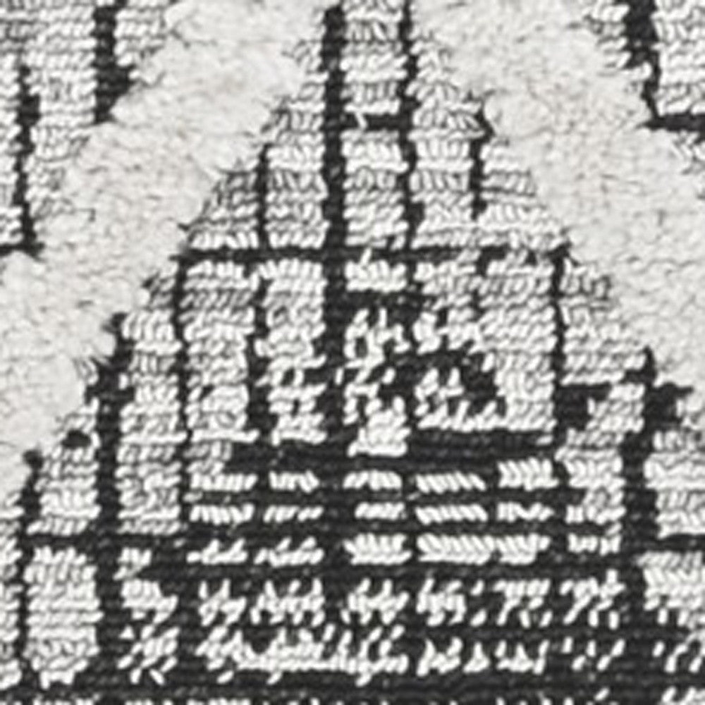 8' Cream And Charcoal Geometric Runner Rug-Area Rugs-DECOROLALA