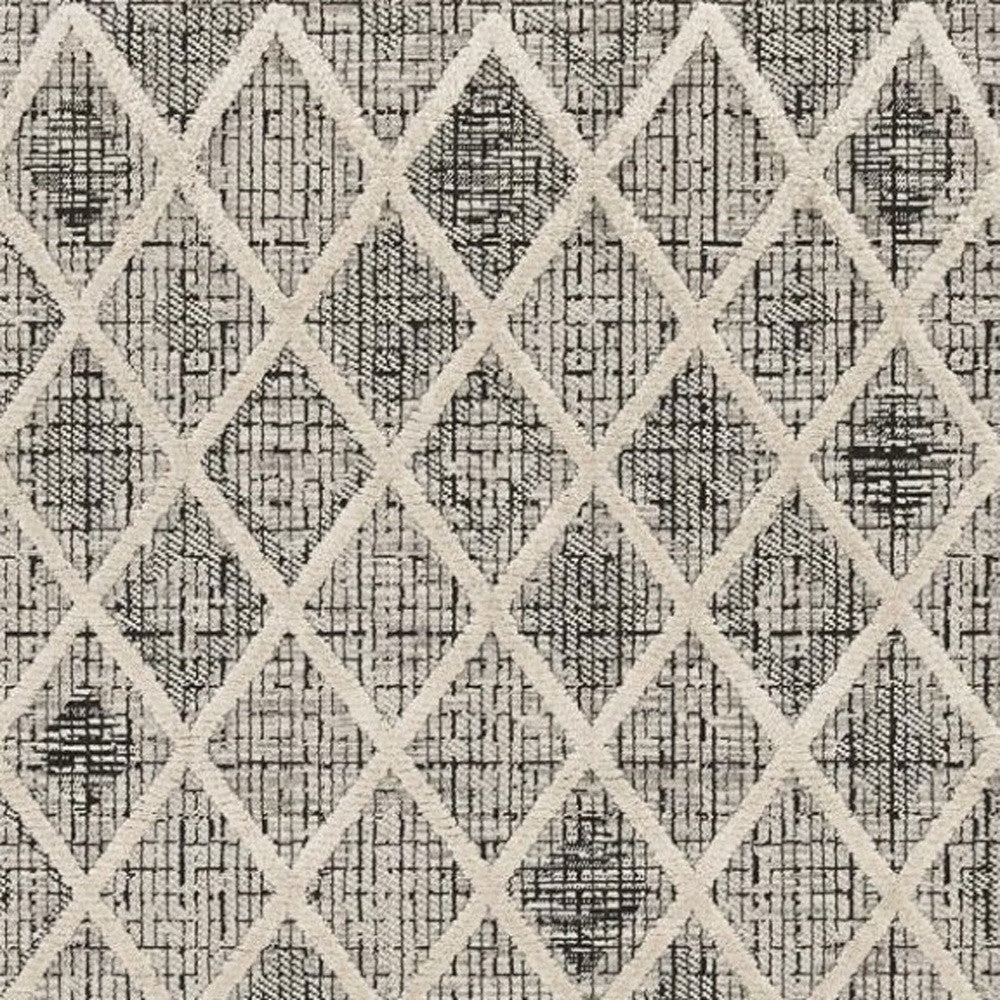 8' Cream And Charcoal Geometric Runner Rug-Area Rugs-DECOROLALA