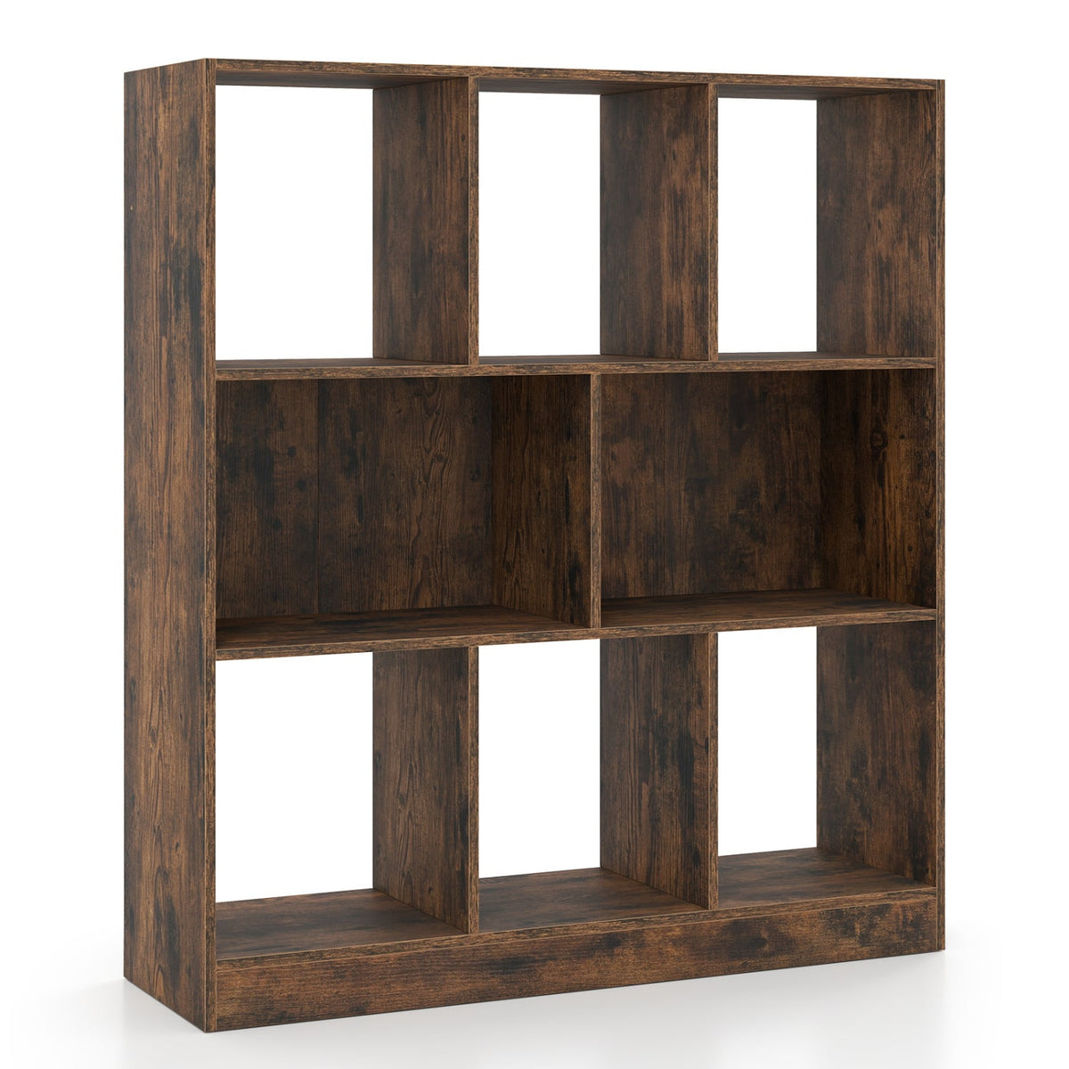 8-Cube Bookcase 3-Tier with 2-Sized Compartments and Anti-Tip Kits for Living Room-Rustic Brown-Bookcases-DECOROLALA