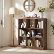 8-Cube Bookcase 3-Tier with 2-Sized Compartments and Anti-Tip Kits for Living Room-Rustic Brown-Bookcases-DECOROLALA