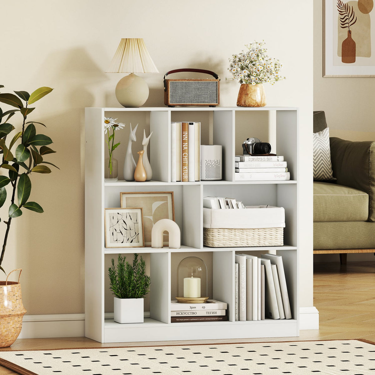 8-Cube Bookcase 3-Tier with 2-Sized Compartments and Anti-Tip Kits for Living Room-White-Bookcases-DECOROLALA