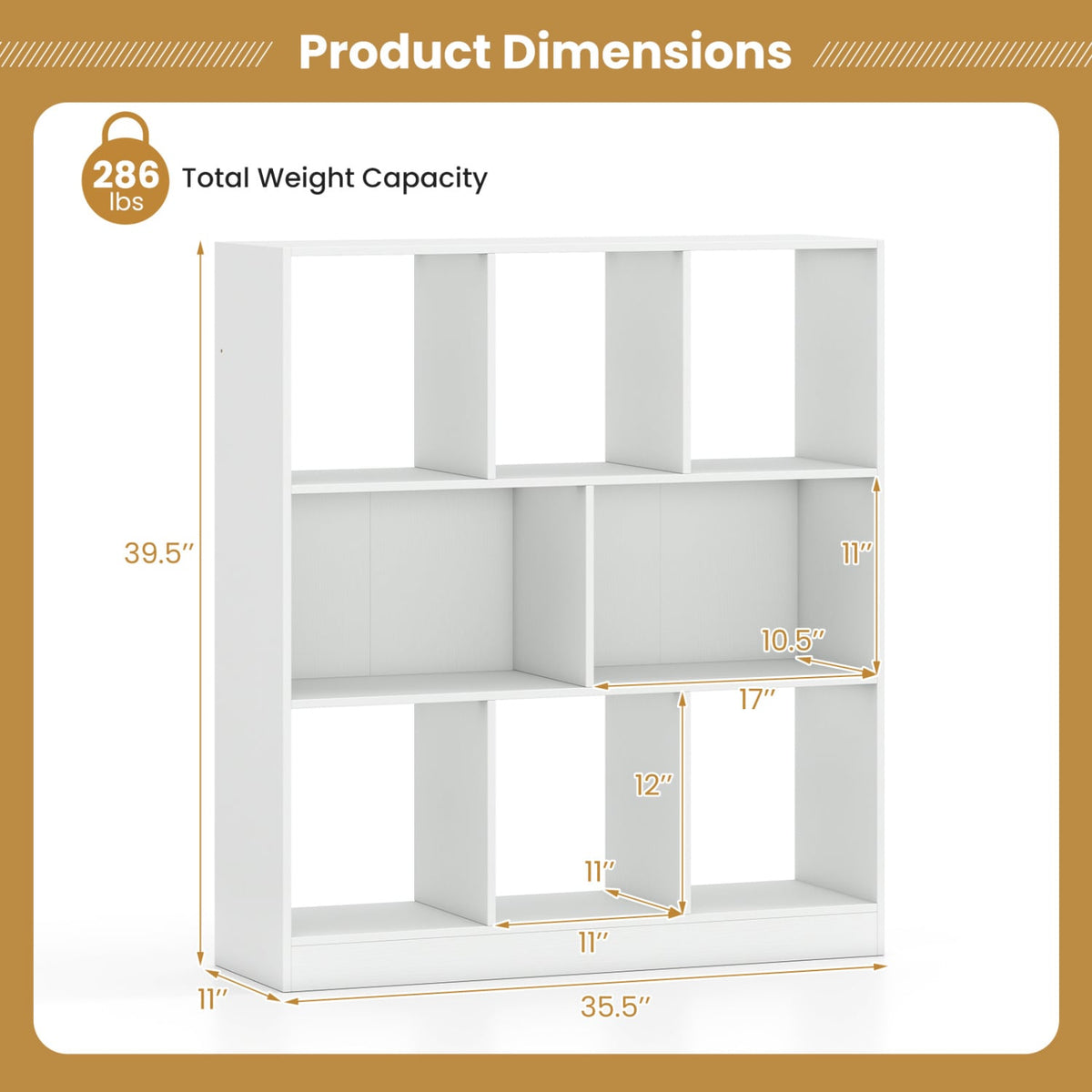 8-Cube Bookcase 3-Tier with 2-Sized Compartments and Anti-Tip Kits for Living Room-White-Bookcases-DECOROLALA