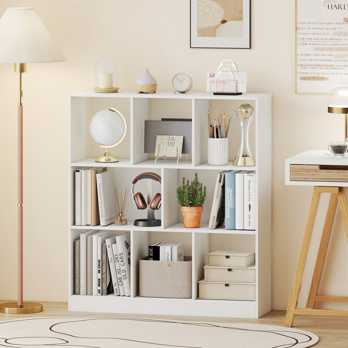 8-Cube Bookcase 3-Tier with 2-Sized Compartments and Anti-Tip Kits for Living Room-White-Bookcases-DECOROLALA