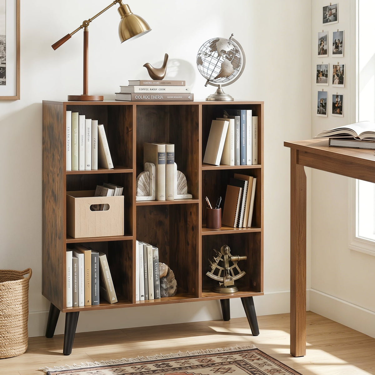 8-Cube Bookcase with Raised Support Legs for Living Room-Rustic Brown-Bookcases-DECOROLALA