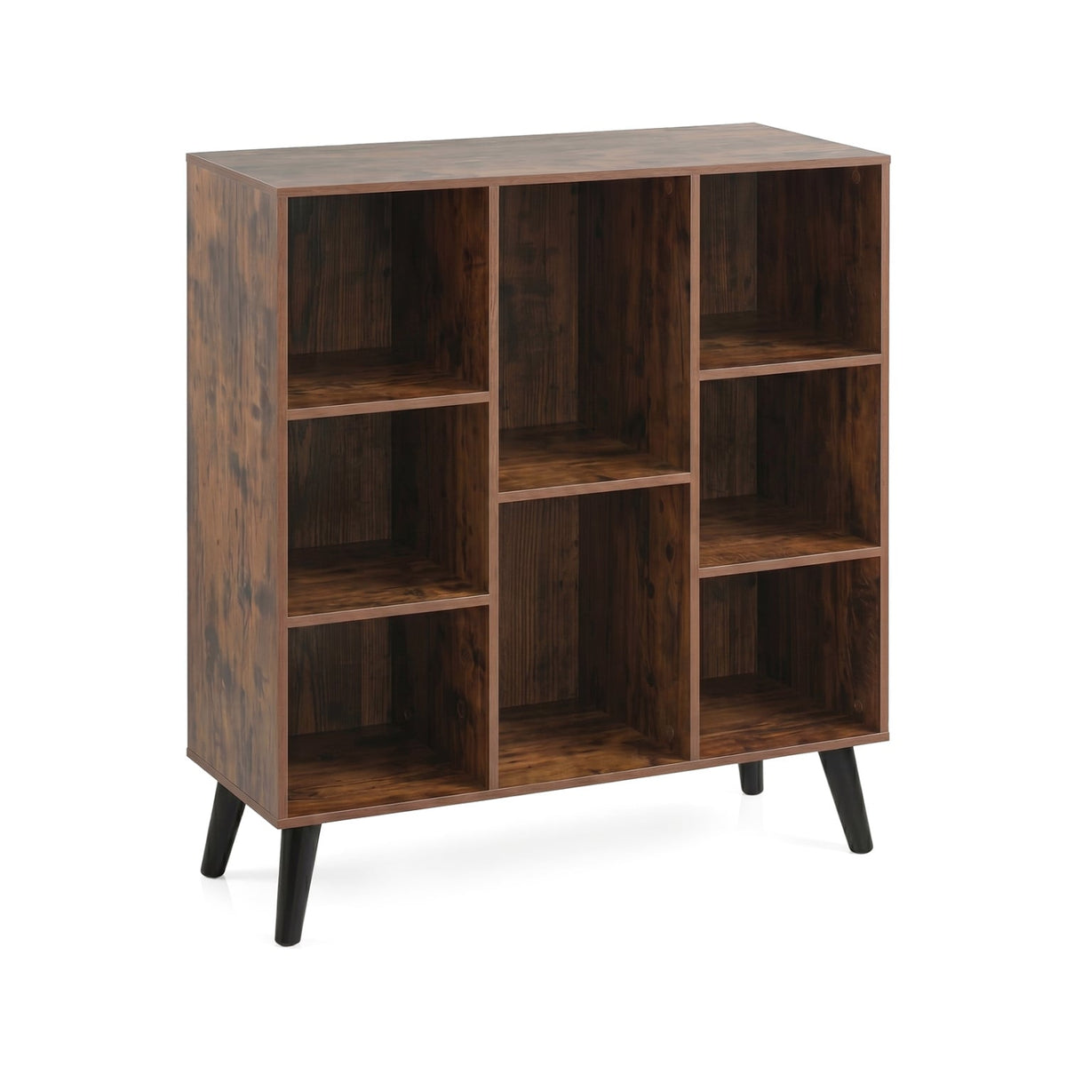 8-Cube Bookcase with Raised Support Legs for Living Room-Rustic Brown-Bookcases-DECOROLALA