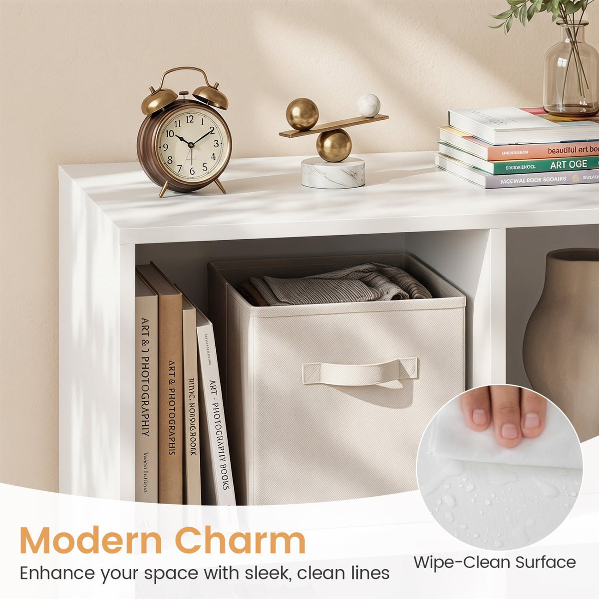 8-Cube Bookcase with Raised Support Legs for Living Room-White-Bookcases-DECOROLALA