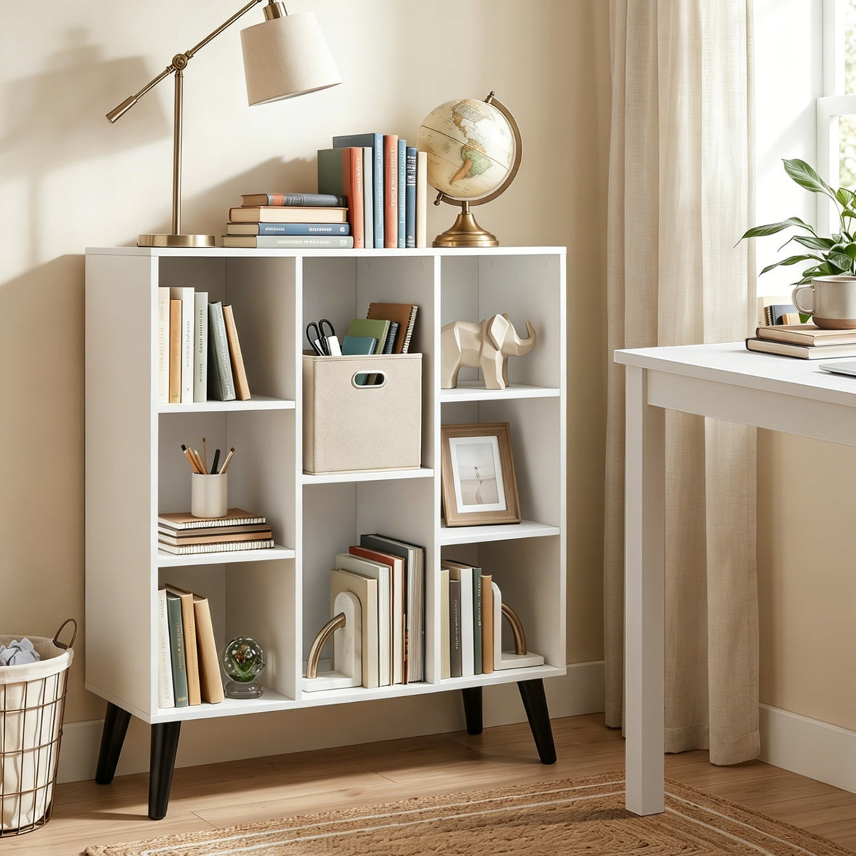 8-Cube Bookcase with Raised Support Legs for Living Room-White-Bookcases-DECOROLALA