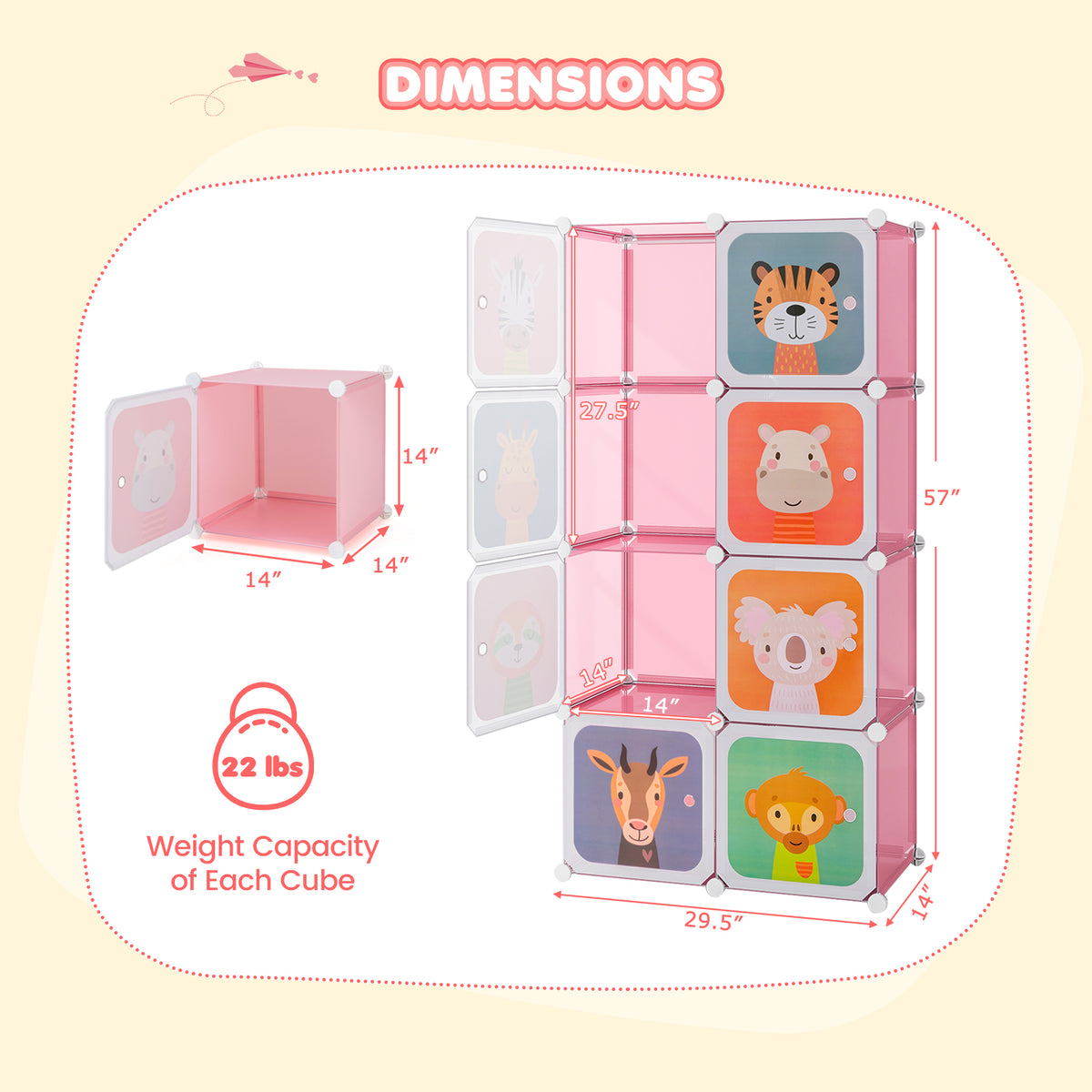 8-Cube Kids Wardrobe Closet with Clothes Hanging Section and Doors-Pin ...