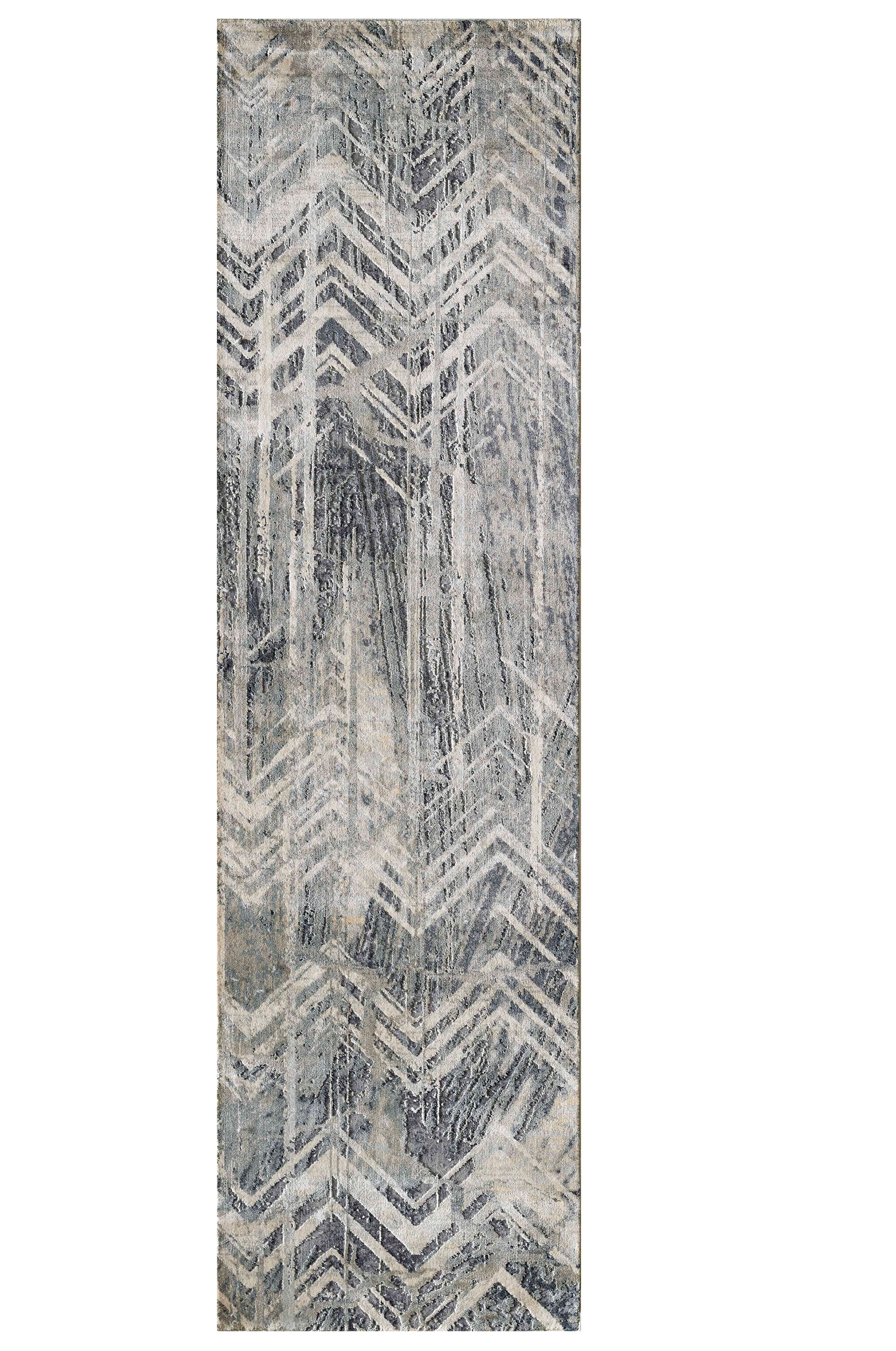 8' Dark Gray And Ivory Chevron Runner Rug-Area Rugs-DECOROLALA