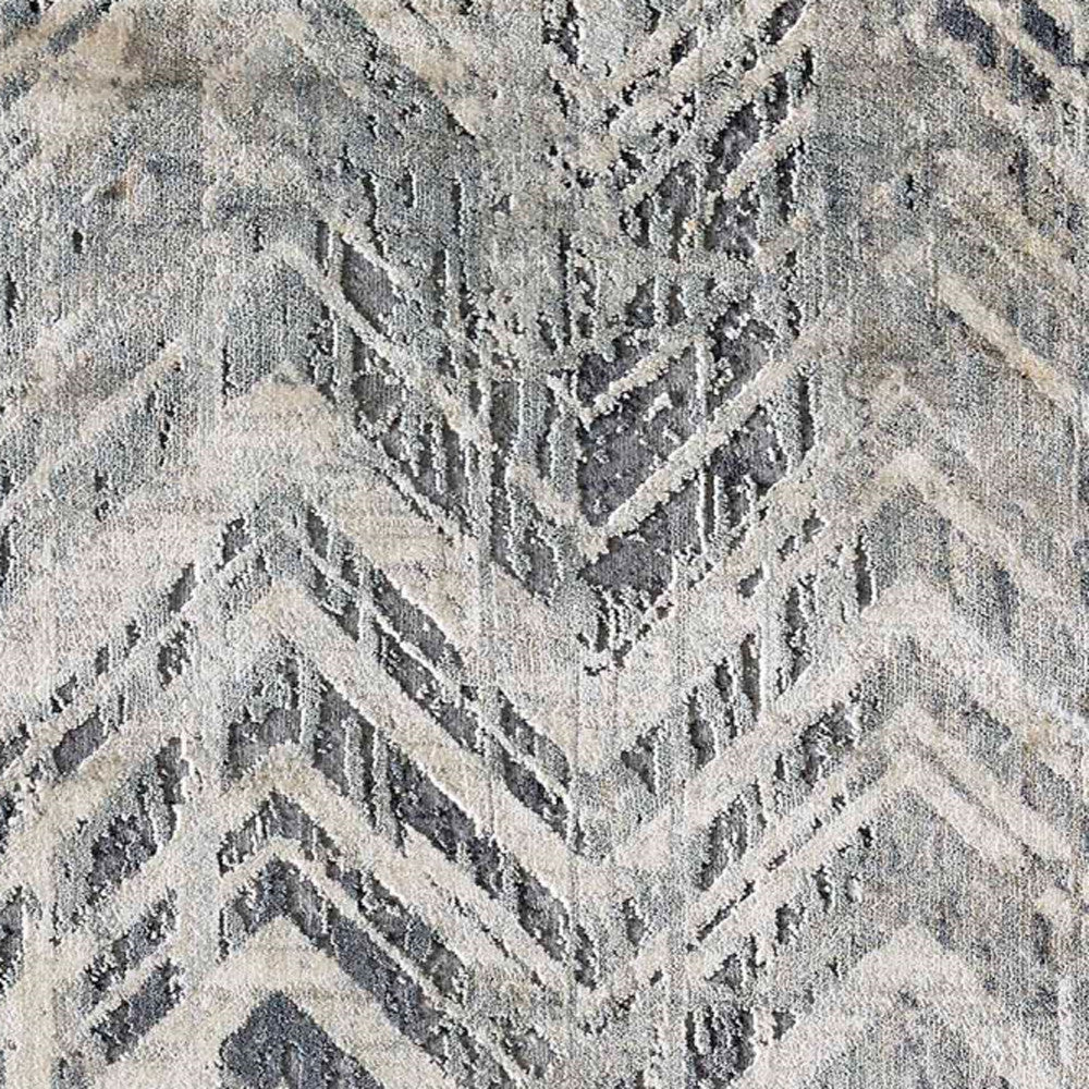 8' Dark Gray And Ivory Chevron Runner Rug-Area Rugs-DECOROLALA
