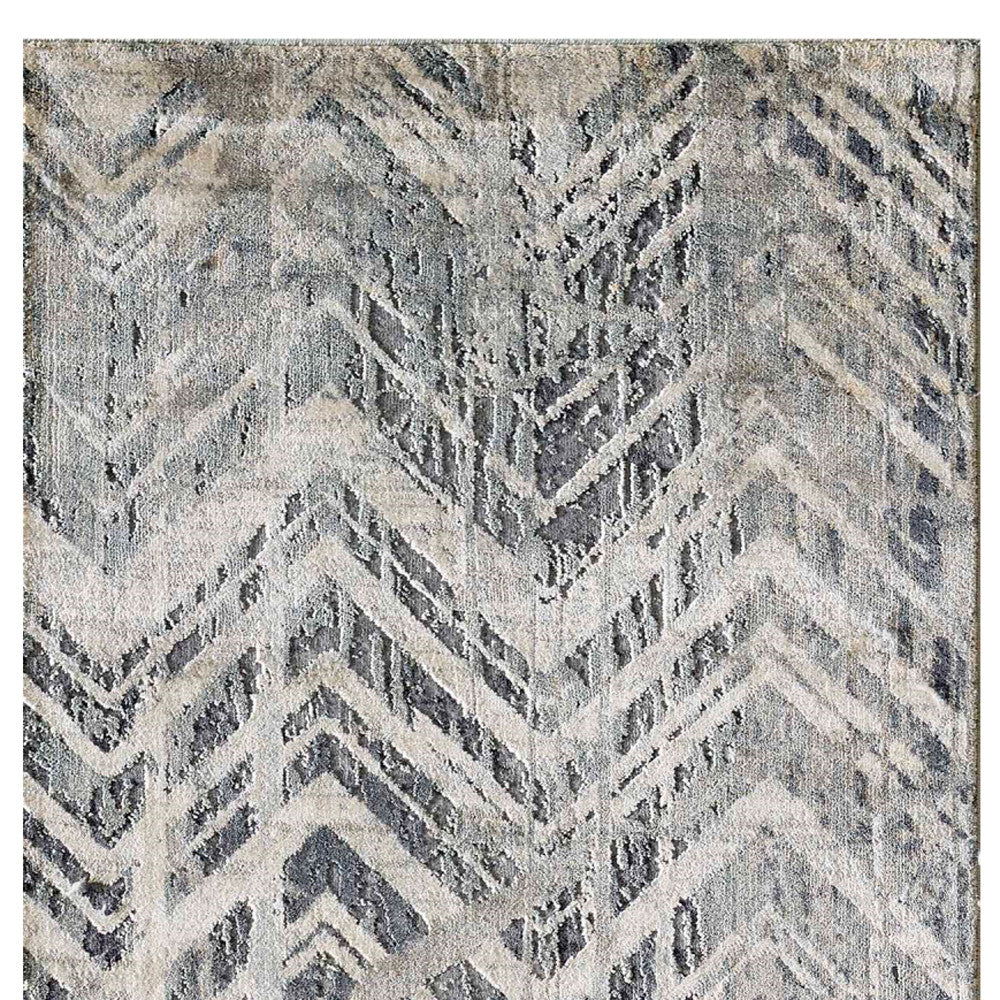 8' Dark Gray And Ivory Chevron Runner Rug-Area Rugs-DECOROLALA