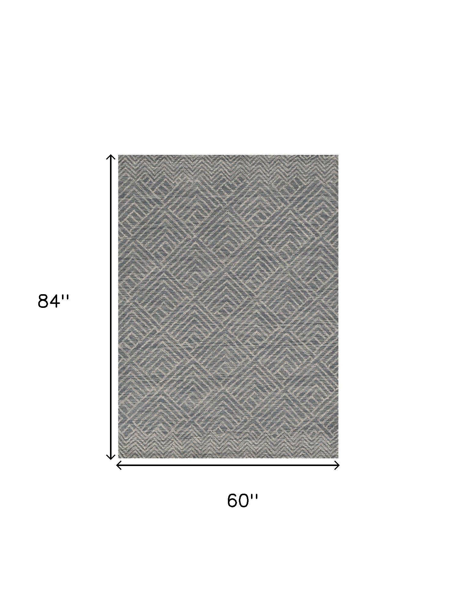 8' Denim Blue And Gray Wool Geometric Hand Tufted Runner Rug-Area Rugs-DECOROLALA