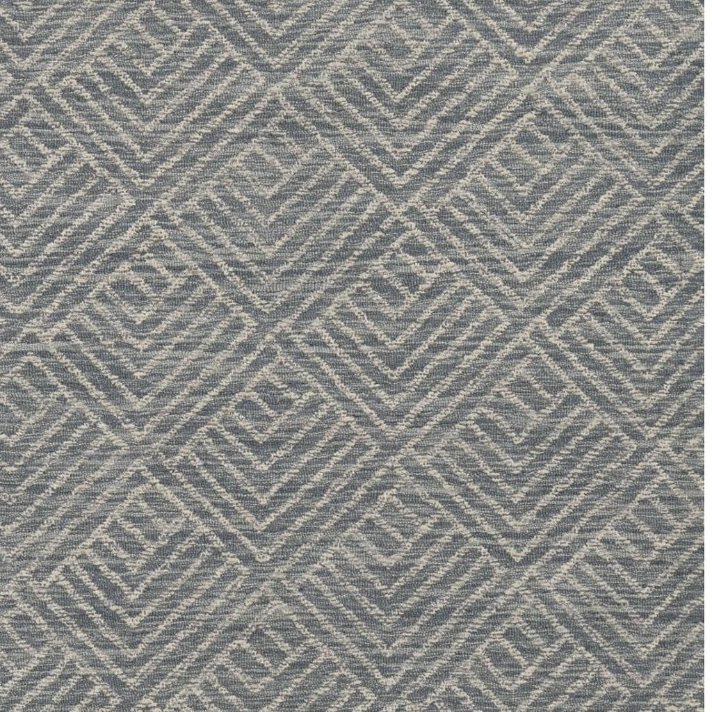 8' Denim Blue And Gray Wool Geometric Hand Tufted Runner Rug-Area Rugs-DECOROLALA