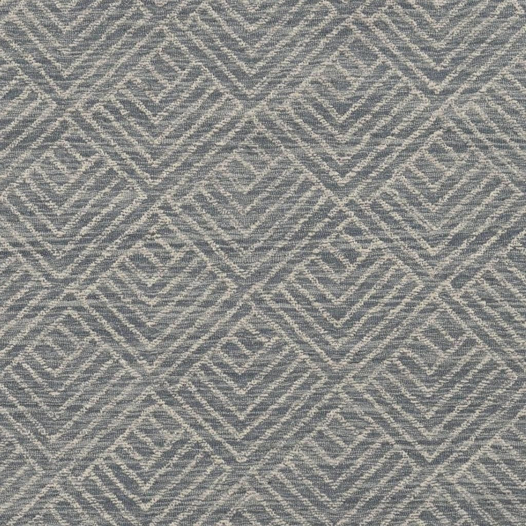8' Denim Blue And Gray Wool Geometric Hand Tufted Runner Rug-Area Rugs-DECOROLALA