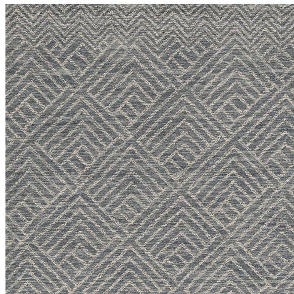 8' Denim Blue And Gray Wool Geometric Hand Tufted Runner Rug-Area Rugs-DECOROLALA