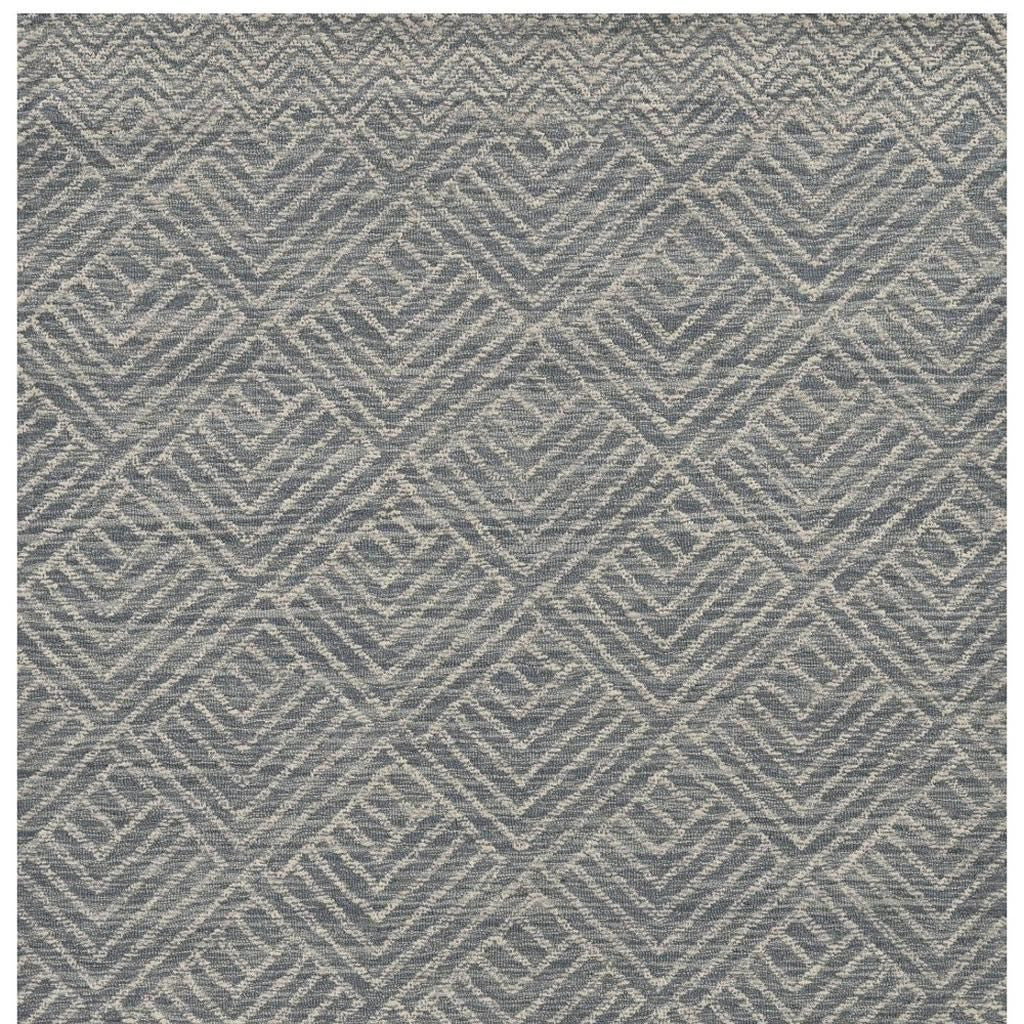 8' Denim Blue And Gray Wool Geometric Hand Tufted Runner Rug-Area Rugs-DECOROLALA