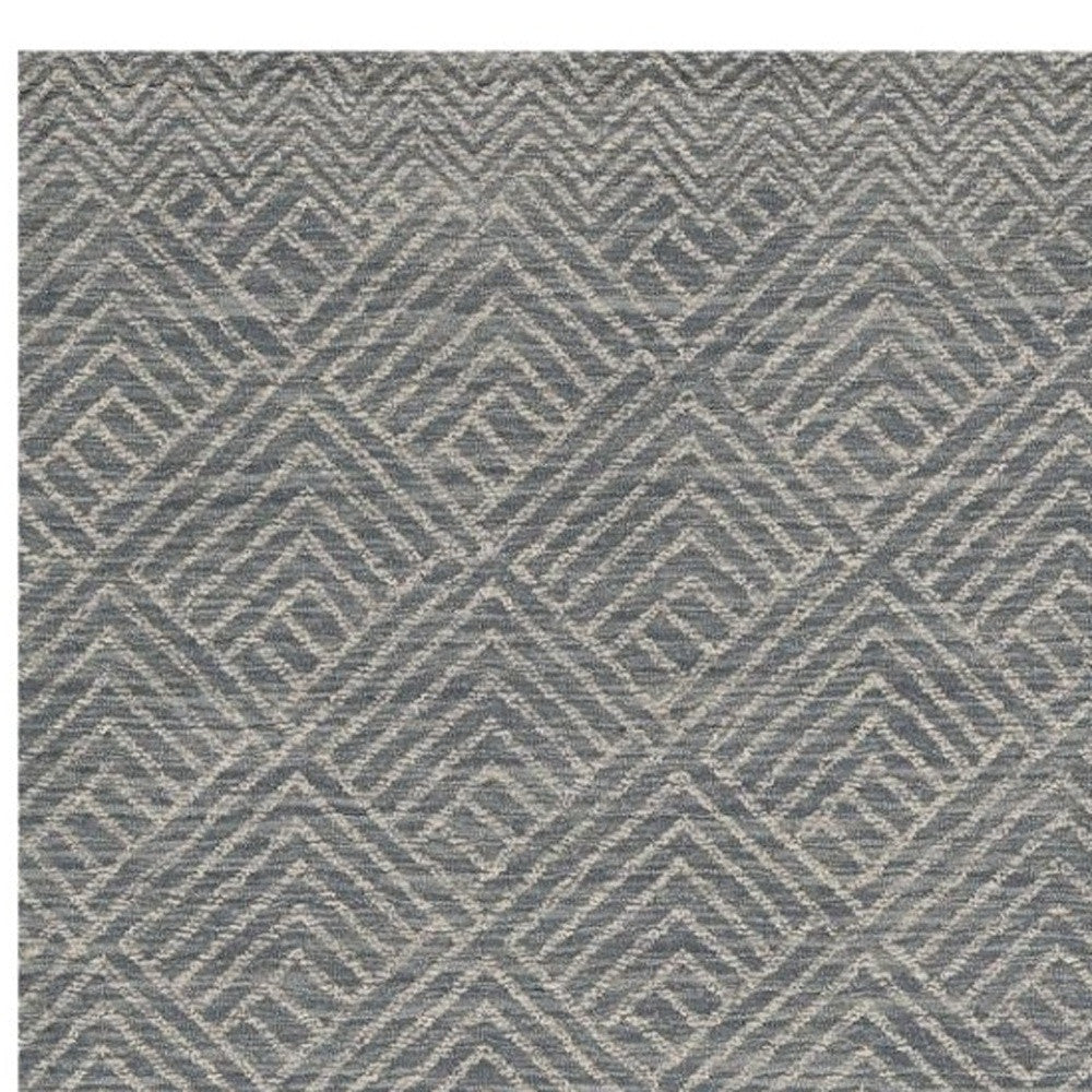 8' Denim Blue And Gray Wool Geometric Hand Tufted Runner Rug-Area Rugs-DECOROLALA