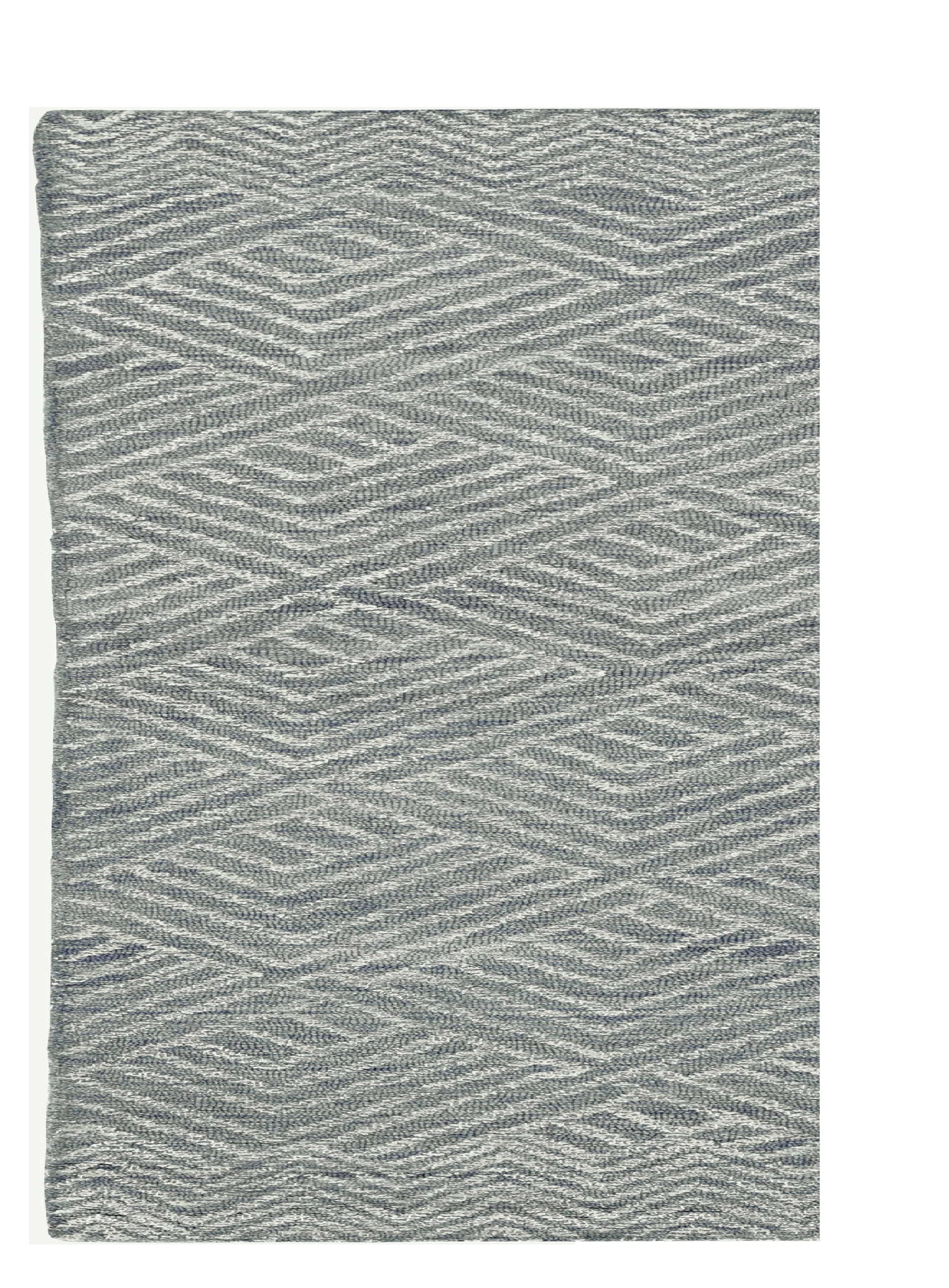 8' Denim Blue And Gray Wool Geometric Hand Tufted Runner Rug-Area Rugs-DECOROLALA