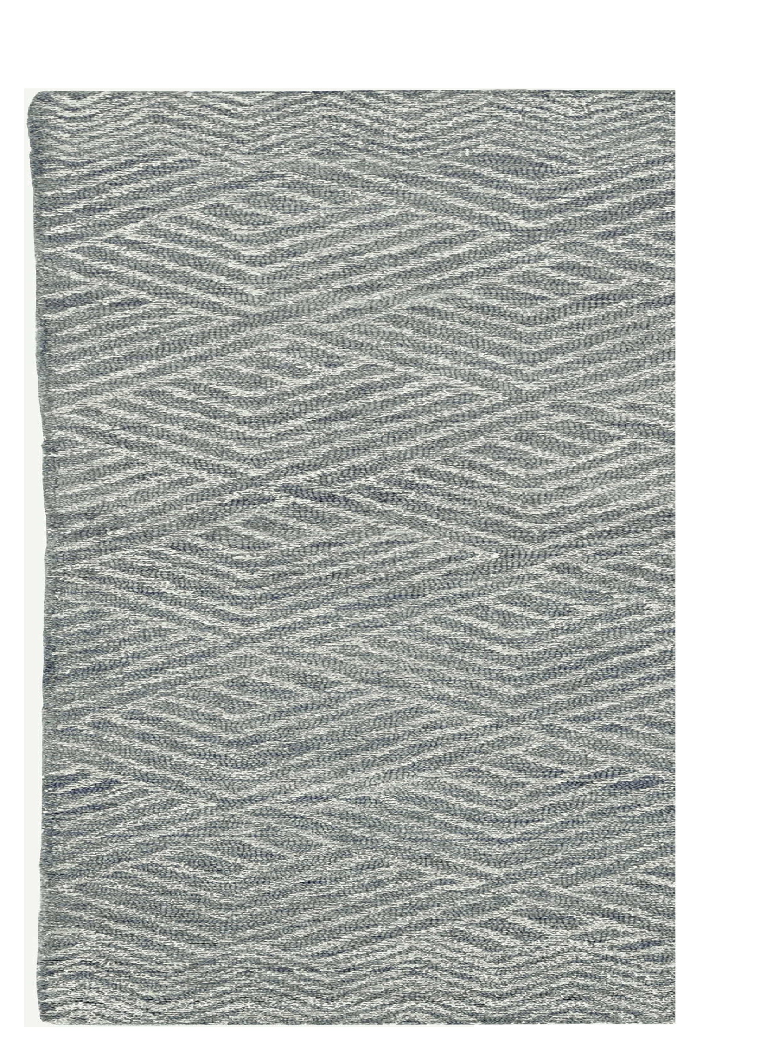 8' Denim Blue And Gray Wool Geometric Hand Tufted Runner Rug-Area Rugs-DECOROLALA