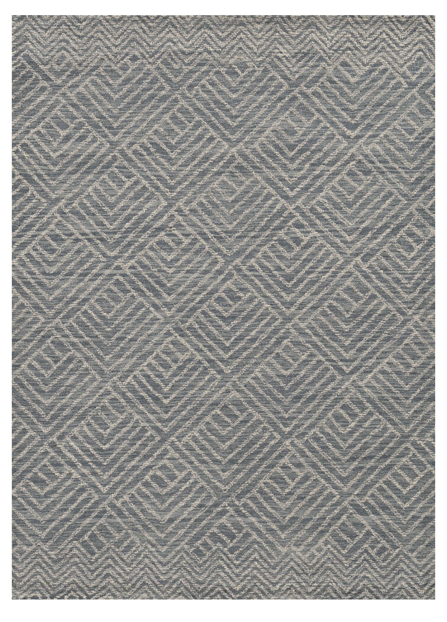 8' Denim Blue And Gray Wool Geometric Hand Tufted Runner Rug-Area Rugs-DECOROLALA